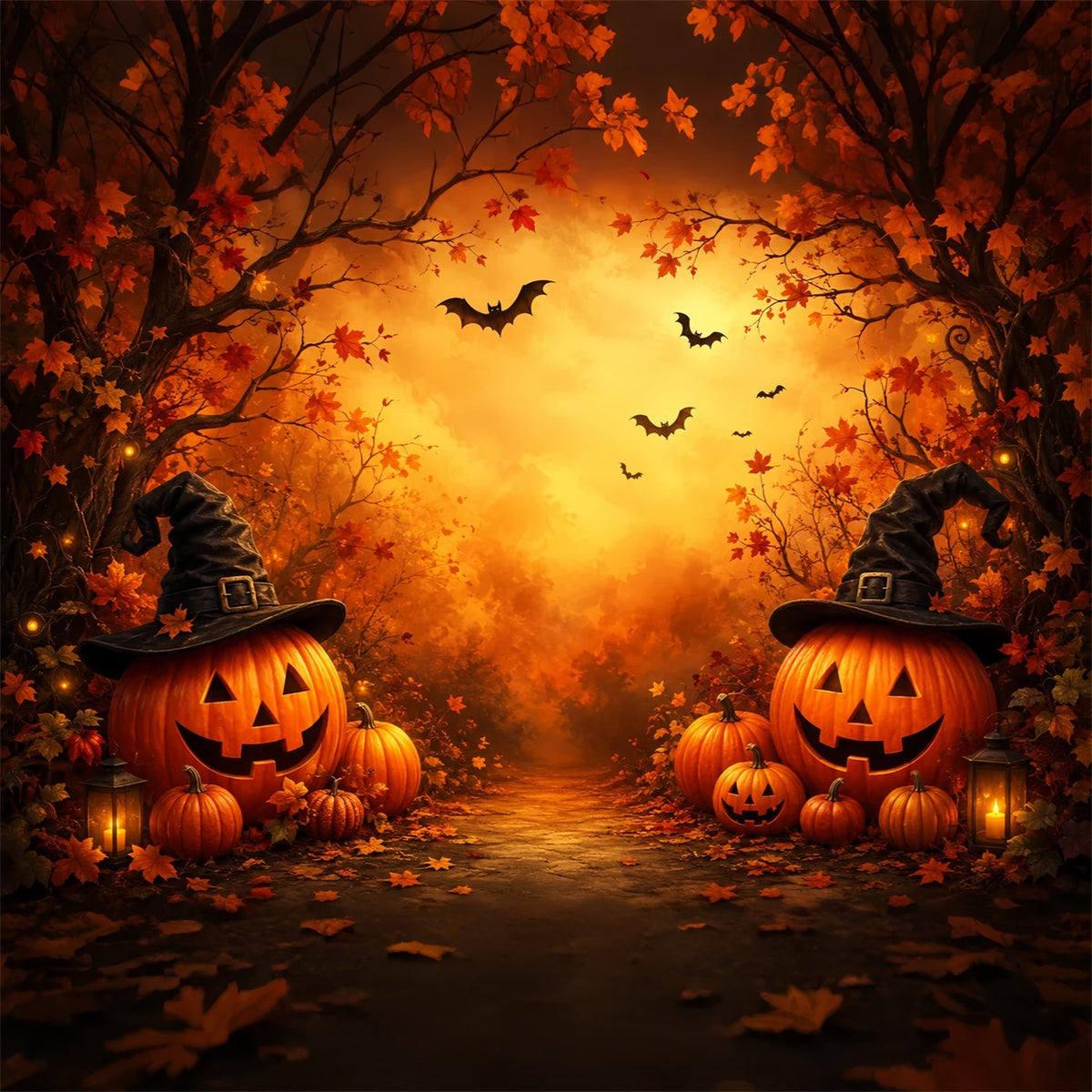 Décor De Fond Sur Le Thème D'Halloween Chapeau De Sorcière Forêt De CitrouillesPour Photos ZTT67-24