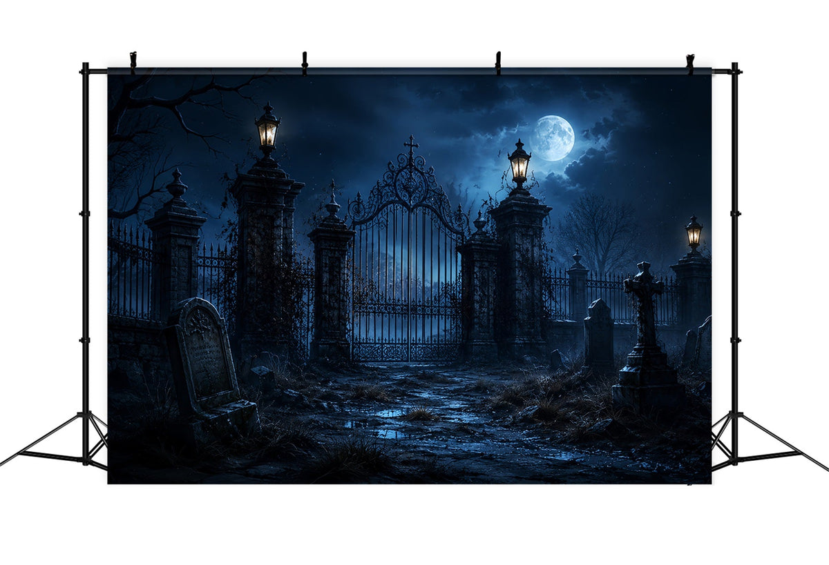 Décor De Cimetière Gothique Avec Porte Au Clair De LuneDécor D'Halloween Extérieur ZTT67-29