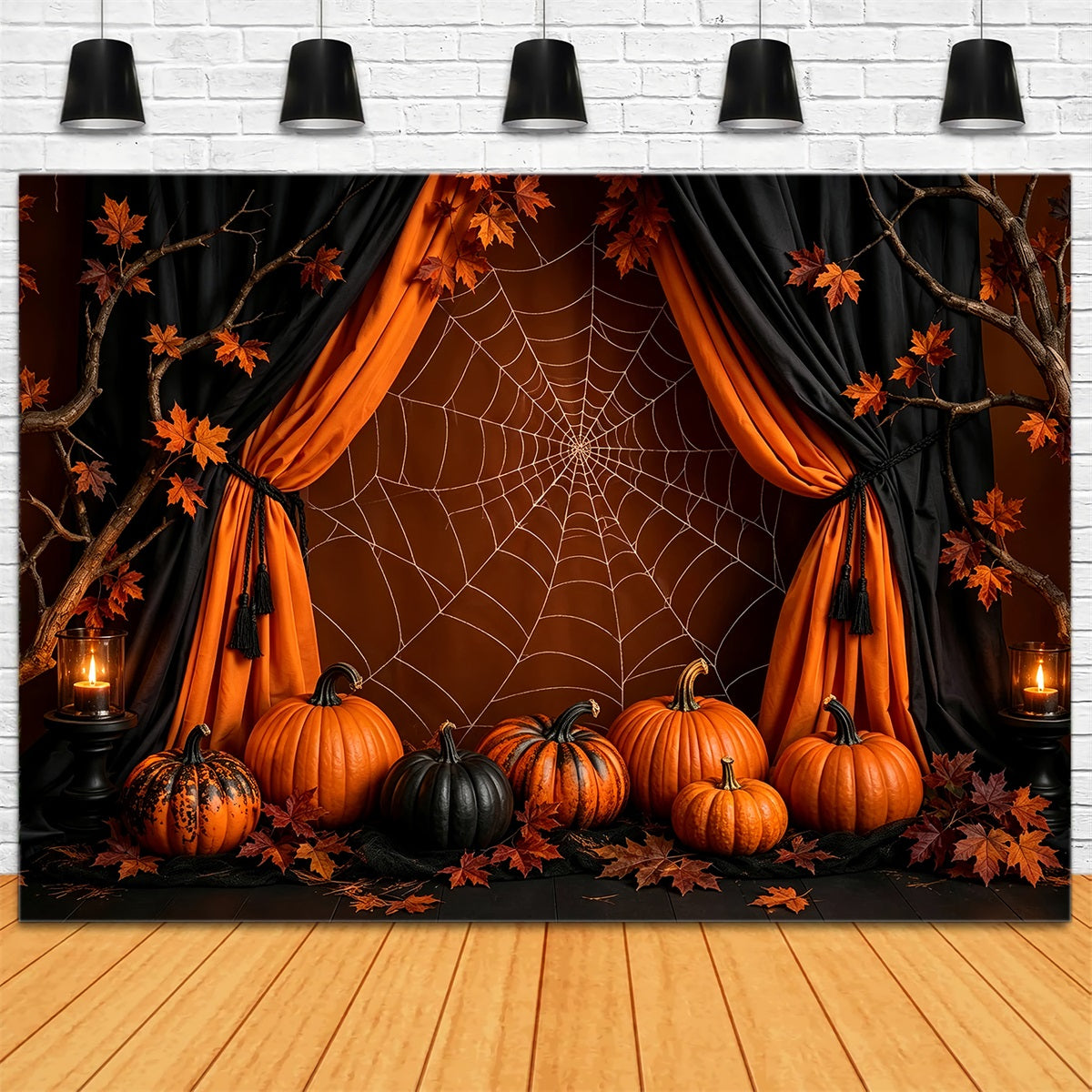 Décor De Citrouille D'Halloween Avec Toile D'Araignée OrangeIdées De Décor Photo Pour Halloween ZTT67-32