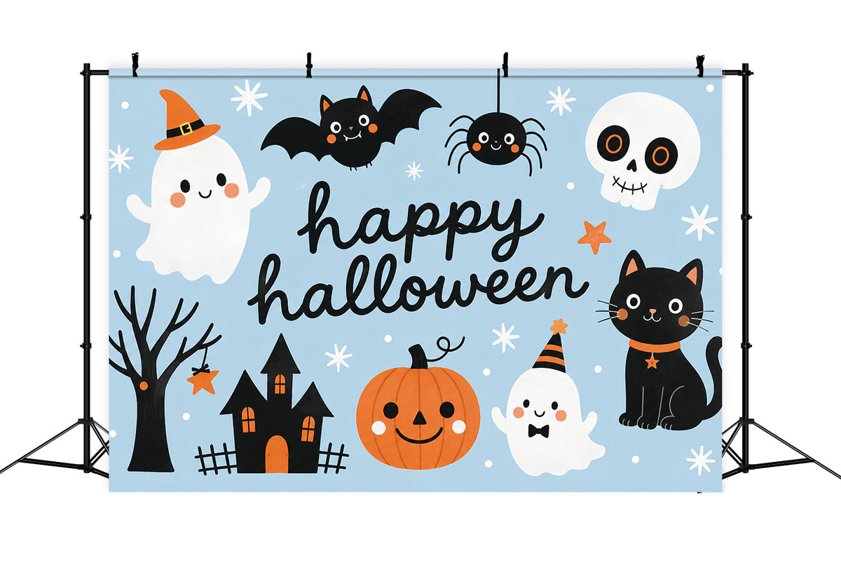 Fond Photo D'Halloween Mignon Avec Chat Fantôme Et Citrouille ZTT67-33