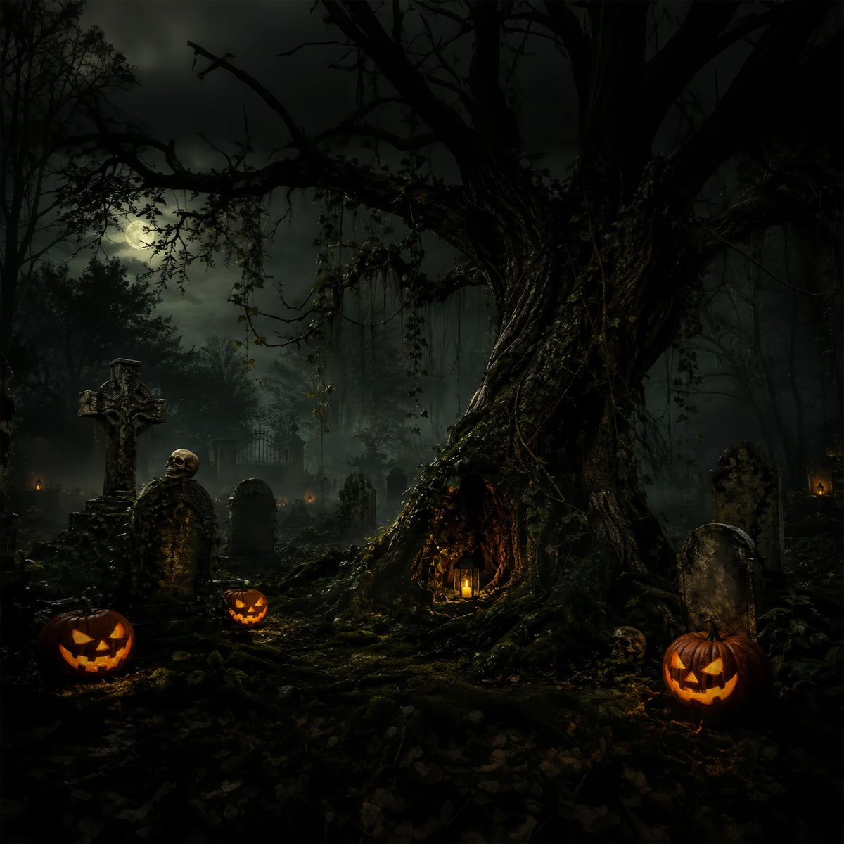 Décor De Cimetière Personnalisé Pour Halloween Clair De LuneArbre À Citrouilles Décor ZTT67-34