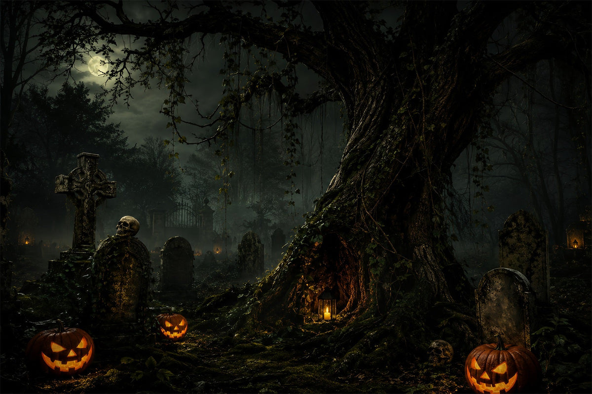 Décor De Cimetière Personnalisé Pour Halloween Clair De LuneArbre À Citrouilles Décor ZTT67-34