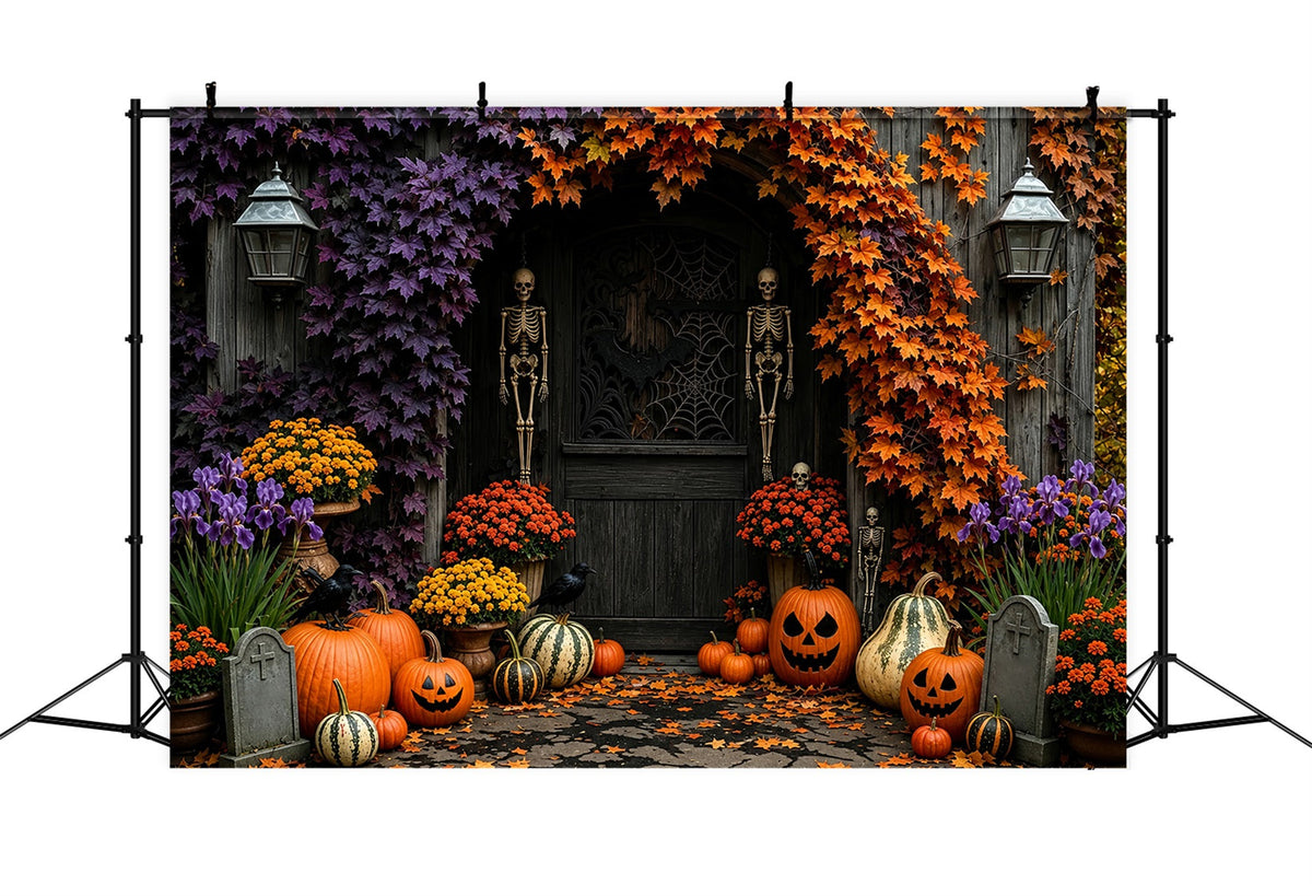 Décor D'Halloween Automnal SqueletteCitrouillePorte FleurieDécor Effrayant ZTT67-37