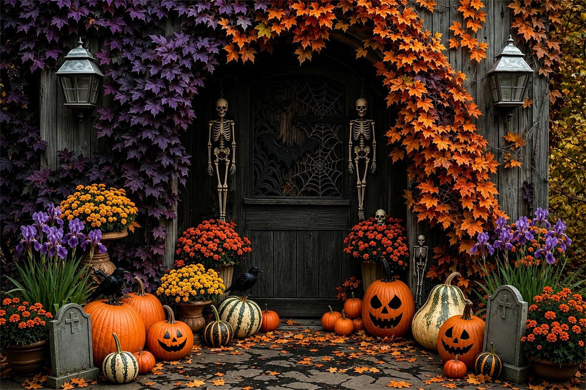 Décor D'Halloween Automnal SqueletteCitrouillePorte FleurieDécor Effrayant ZTT67-37