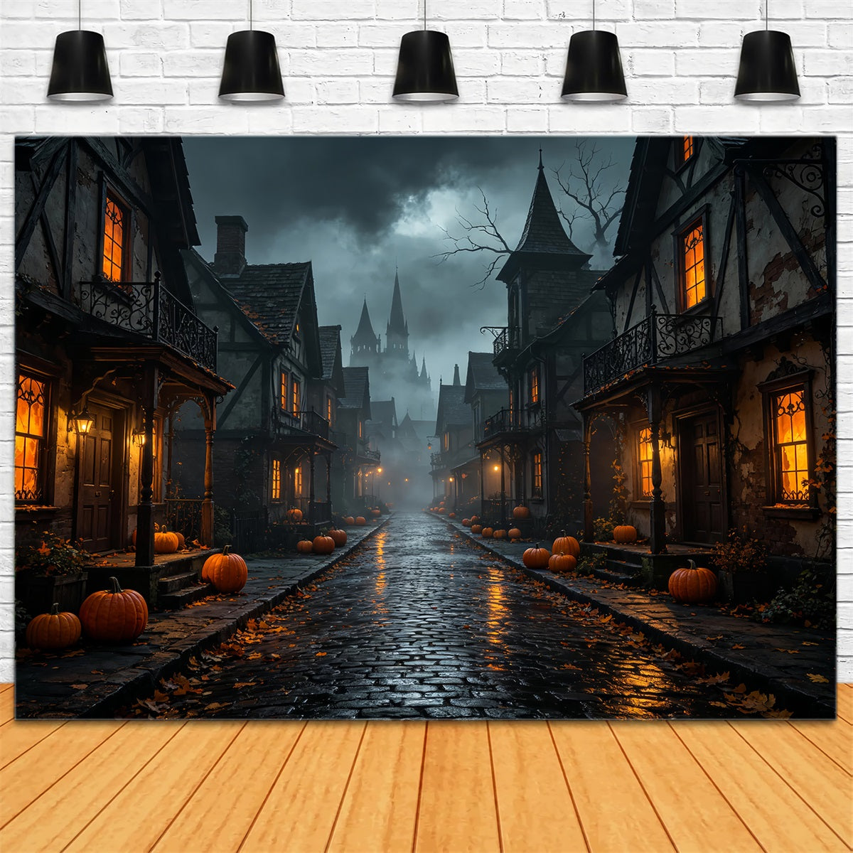 Décors En Carton Pour Halloween Rue Brumeuse Du Village De Citrouilles Décor Photographique D'Halloween ZTT67-39