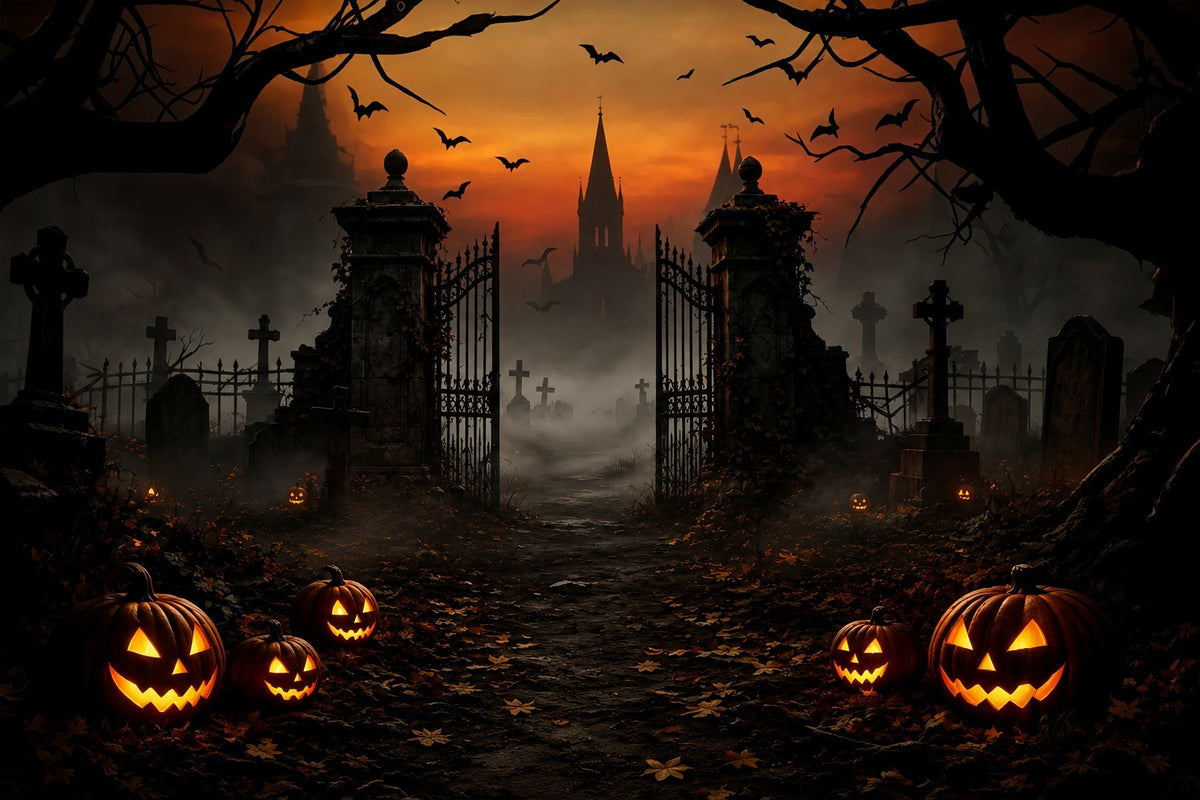 Décor De Maison D'Halloween Porte De Cimetière Brumeuse Avec Citrouilles Décor De Cimetière D'Halloween ZTT67-47