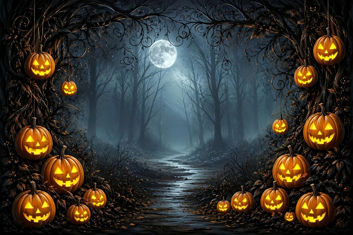 Décor De Fête D'Halloween Nuit Étoilée Chemin Forestier De Citrouilles Au Clair De LuneIdées De Décor ZTT67-51