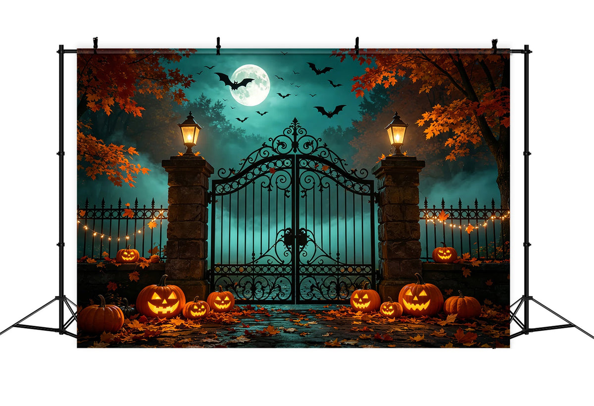 Décor D'Halloween Avec Citrouilles Et Chauves-Souris Décoration Automnale Iron Gateway Pour PhotomatonZTT67-53