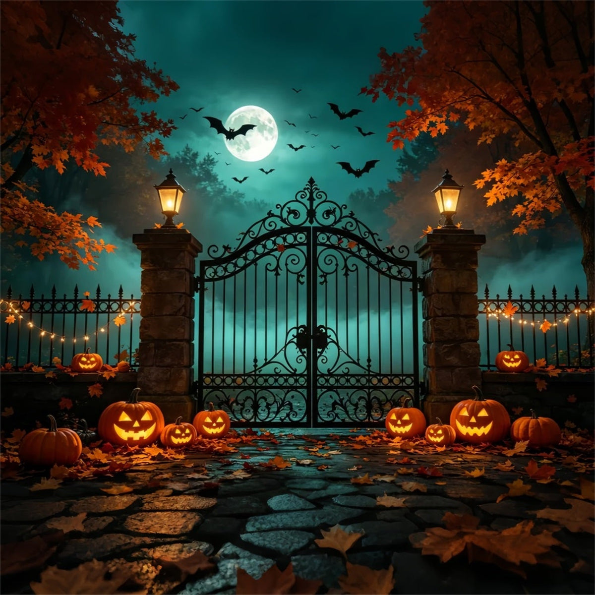 Décor D'Halloween Avec Citrouilles Et Chauves-Souris Décoration Automnale Iron Gateway Pour PhotomatonZTT67-53