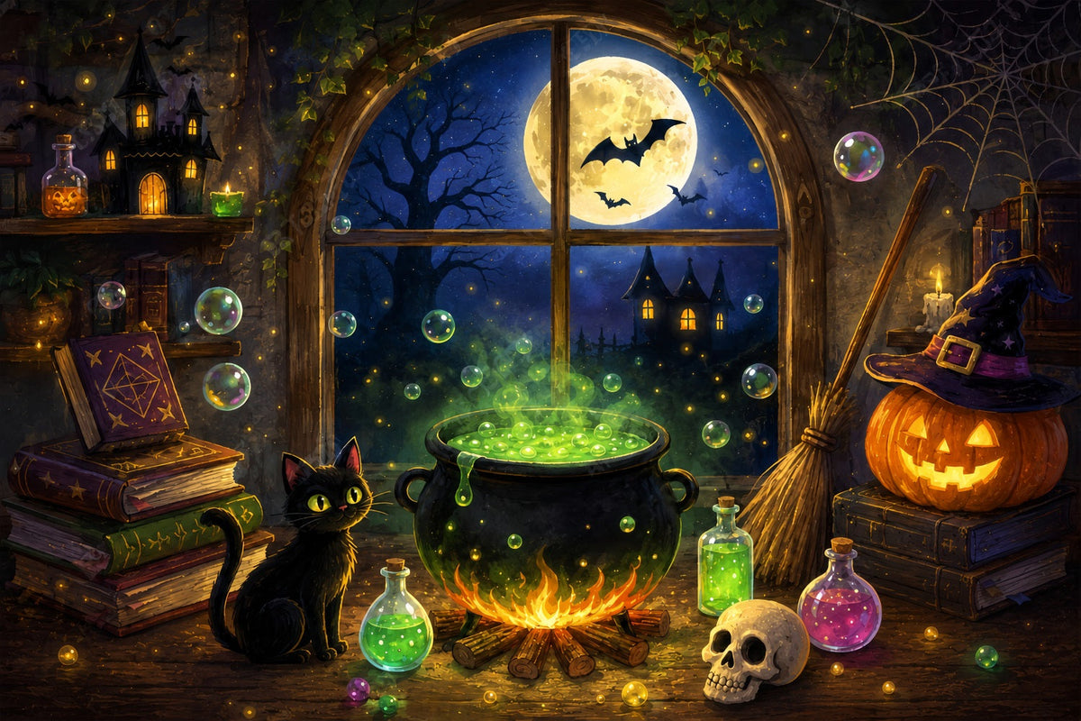 Décor De Cuisine De SorcièreChaudron De Sorcière Au Clair De LuneChaletDécor D'Halloween Simple ZTT67-62