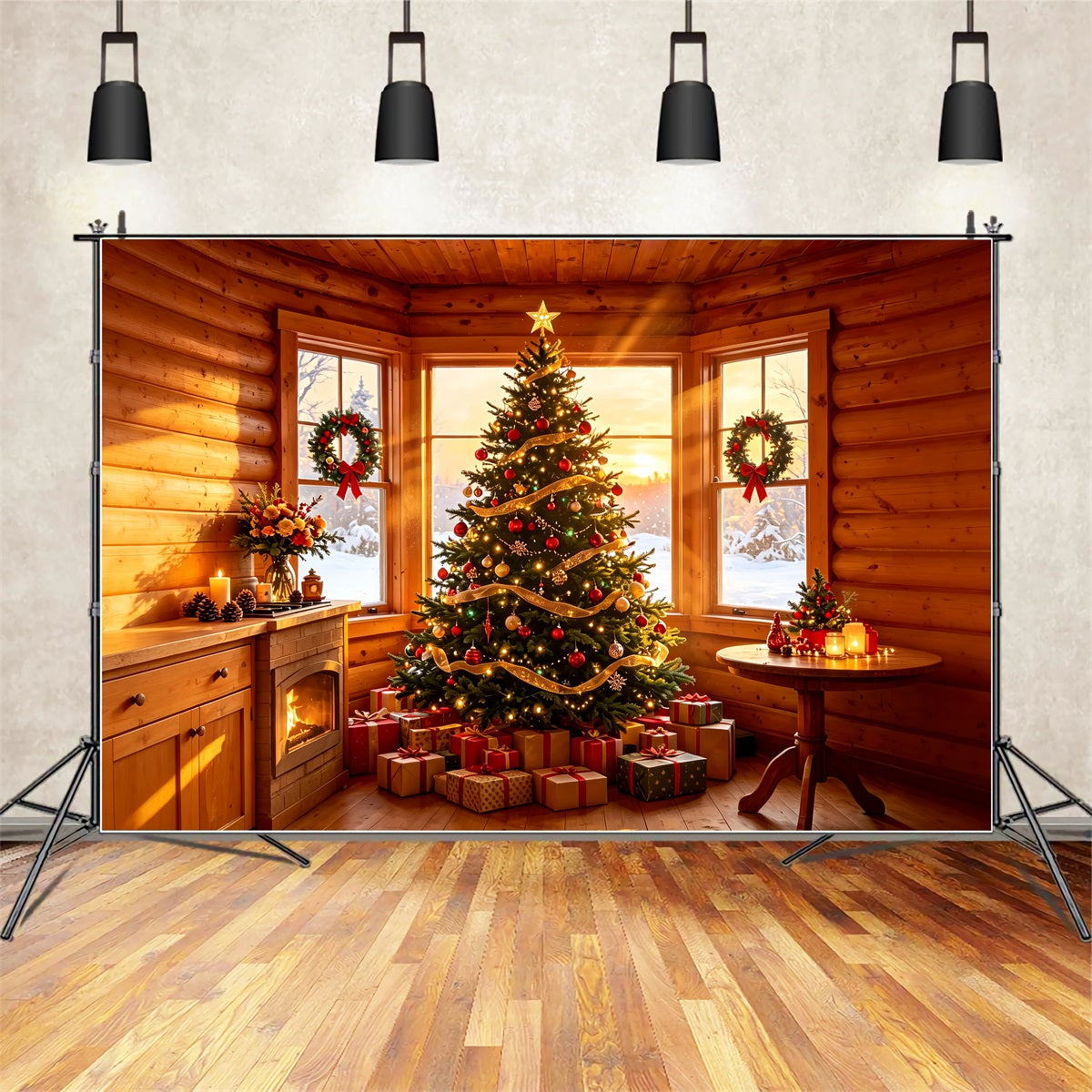 Décor De Noël Rustique Lumière D'Arbre Dans Une Cabane Confortable Décors De Noël Pour Studio ZTT69-1