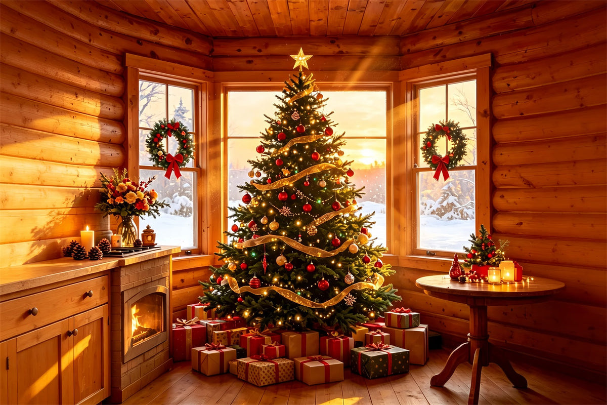 Décor De Noël Rustique Lumière D'Arbre Dans Une Cabane Confortable Décors De Noël Pour Studio ZTT69-1
