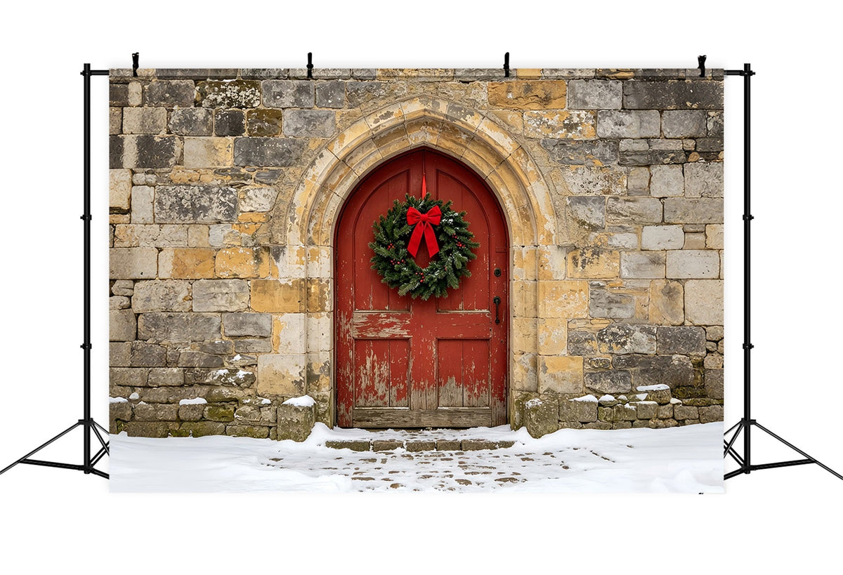 Décor De Noël D'Église Porte Cintrée En Pierre Rustique Décors Photographiques De Noël ZTT69-10