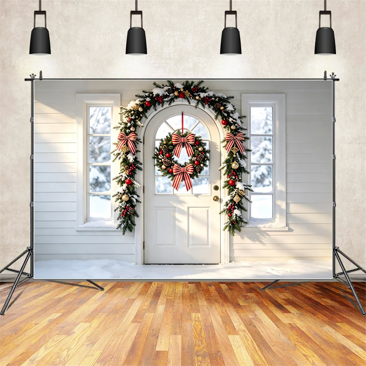 Fond Blanc De Noël Arche, Couronne, Guirlande, Porte Décors De Noël ZTT69-13
