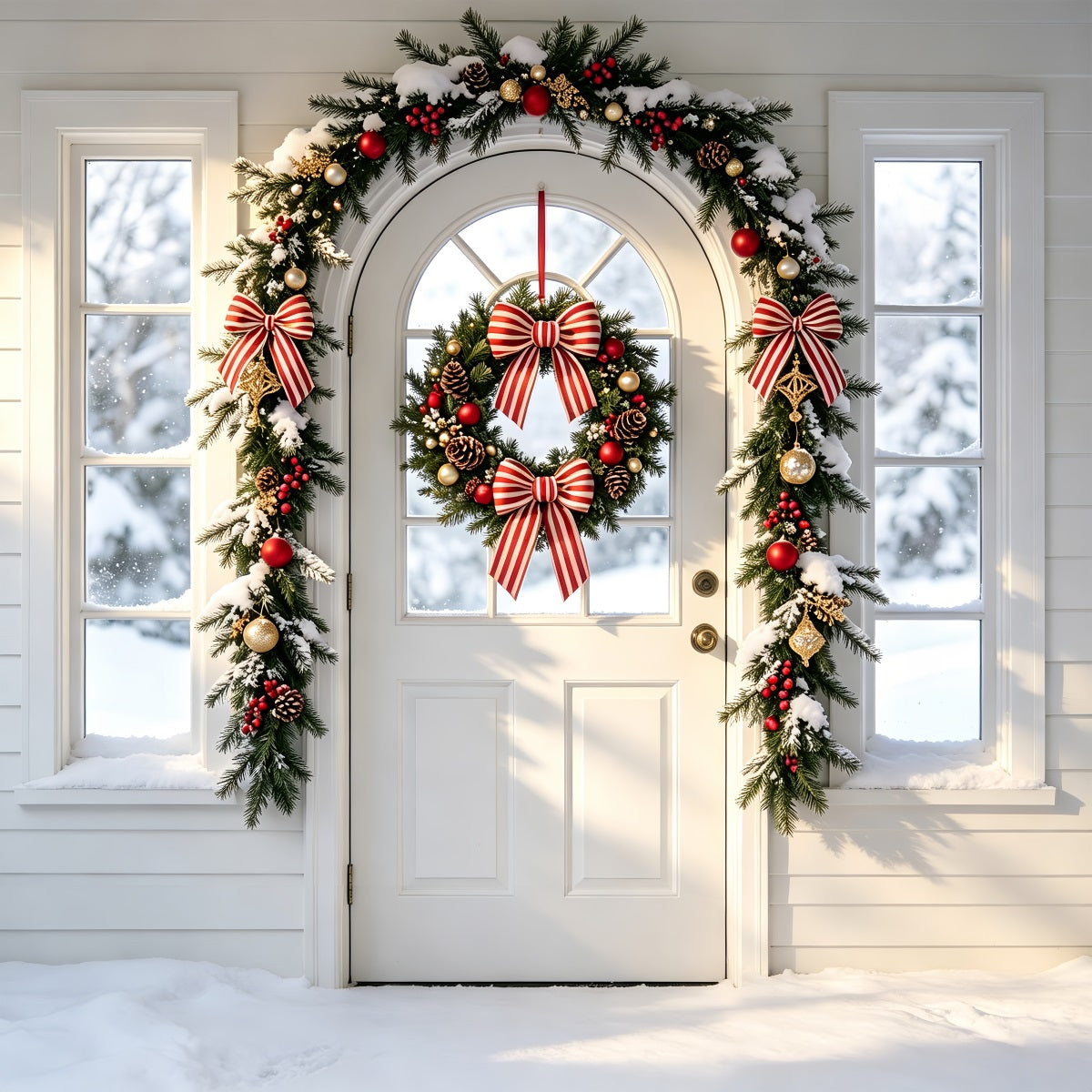Fond Blanc De Noël Arche, Couronne, Guirlande, Porte Décors De Noël ZTT69-13