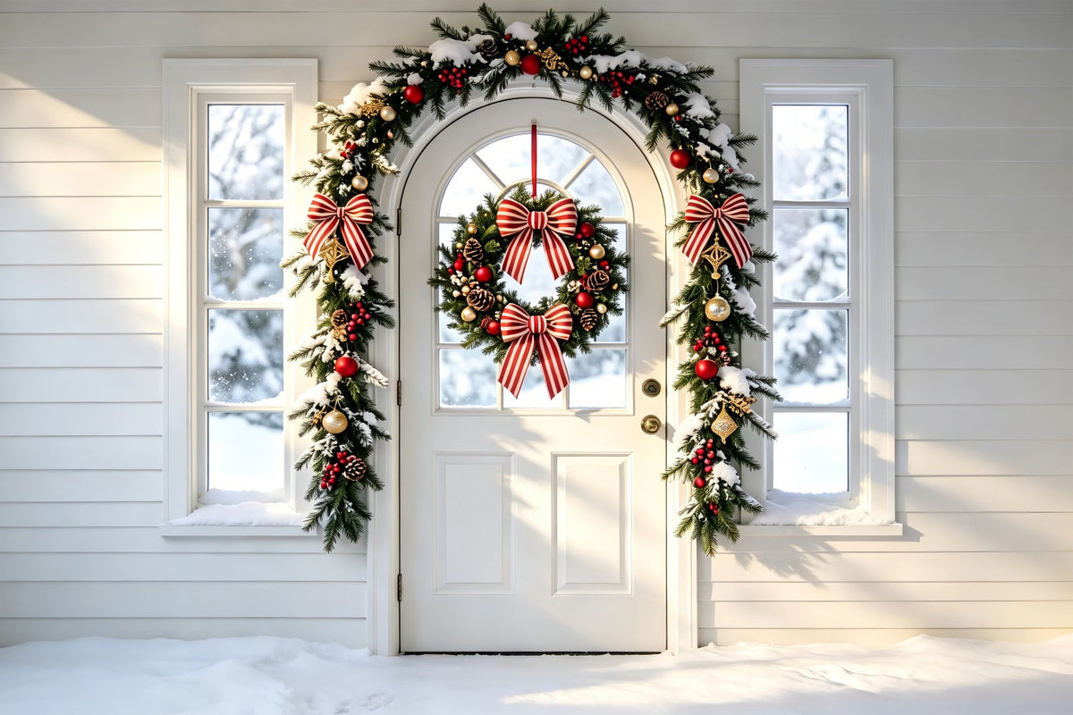 Fond Blanc De Noël Arche, Couronne, Guirlande, Porte Décors De Noël ZTT69-13