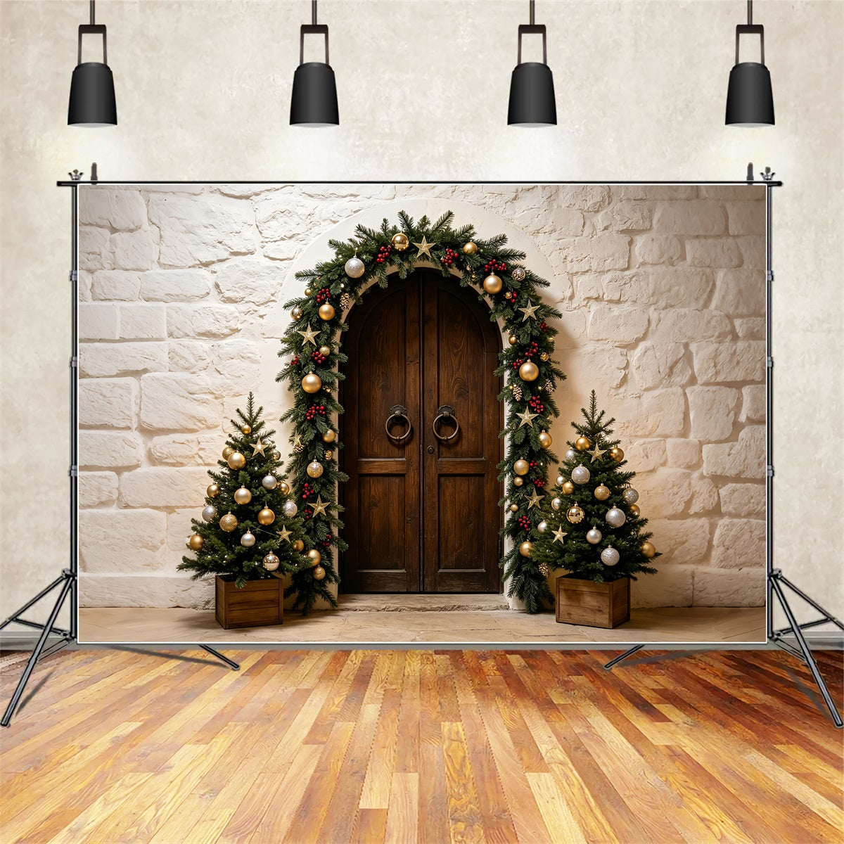 Fond De Noël Simple Entrée De La Guirlande De L'Arche De Pierre Décor Photo De Noël ZTT69-14