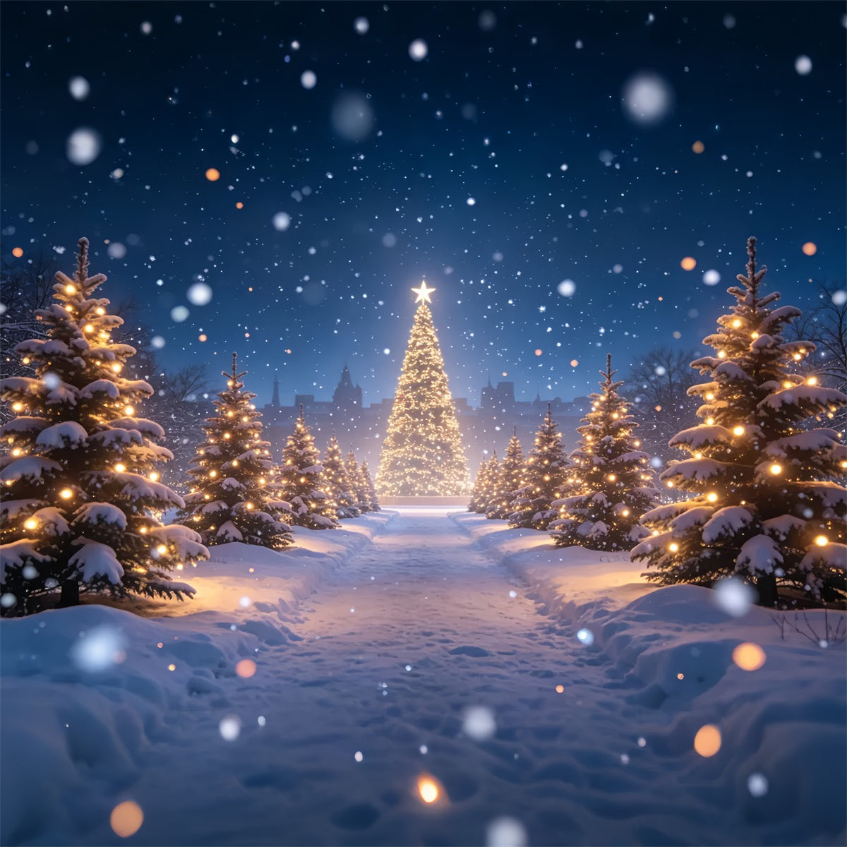 Fond De Sapin De Noël Chemin Lumineux De La Forêt Enneigée Décors Photo De Noël ZTT69-15