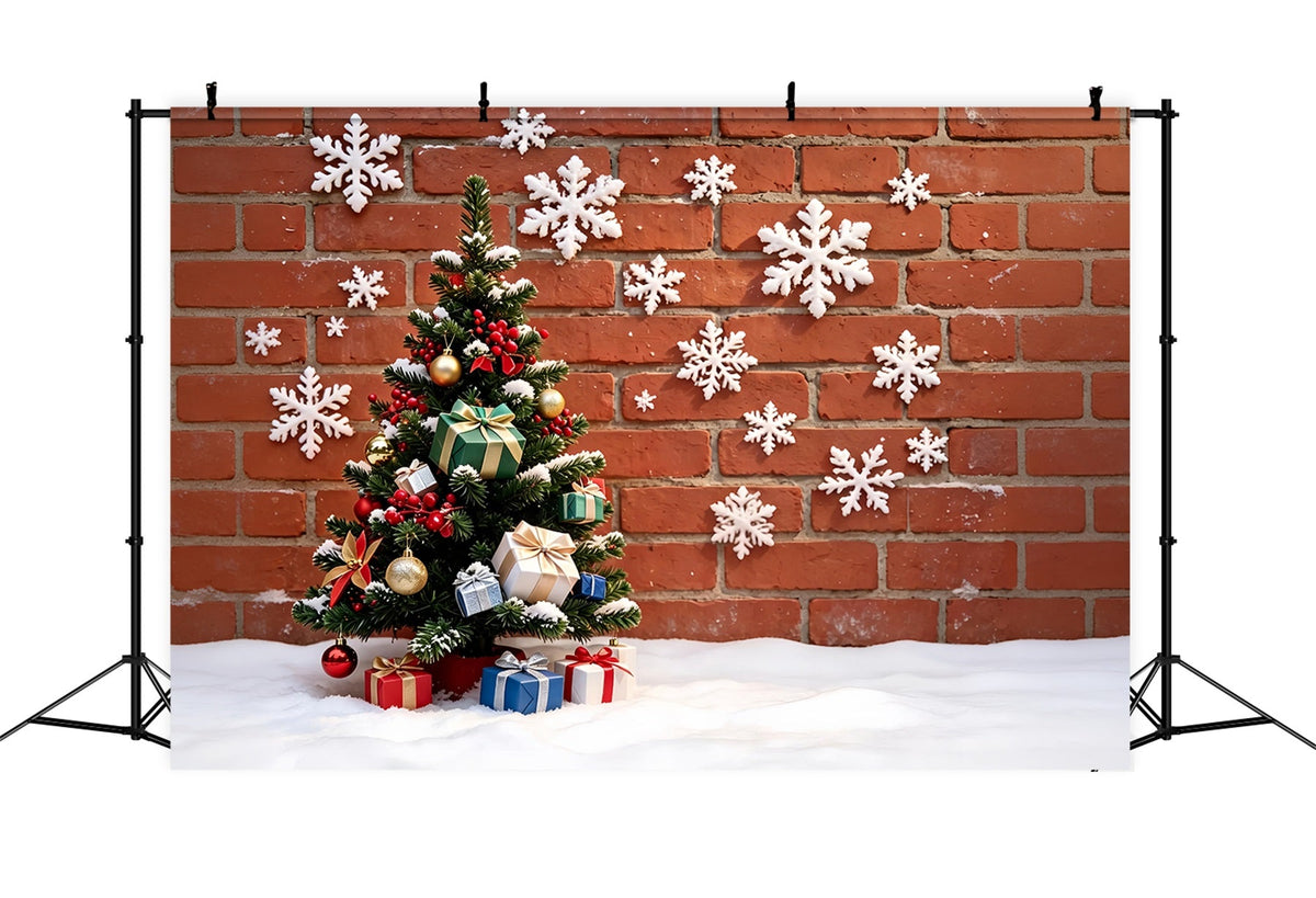 Fond De Flocons De Neige De Noël Décoration D'Arbre Enneigée Sur Mur De Briques Décor De Noël ZTT69-16