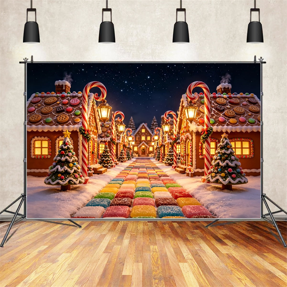 Décor De Noël Candyland Village De Bonbons Au Pain D'Épice Décor Photographique De Noël ZTT69-17