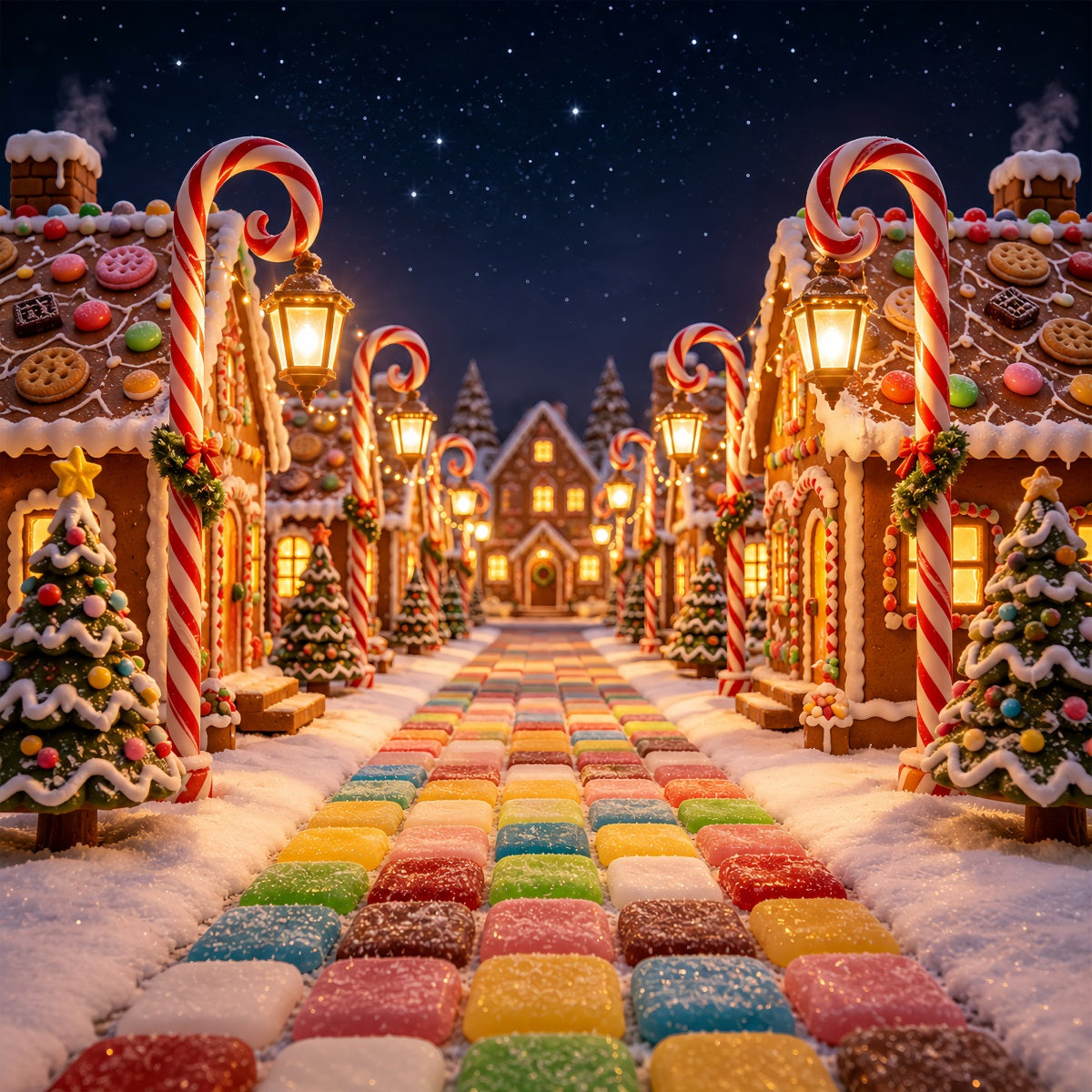 Décor De Noël Candyland Village De Bonbons Au Pain D'Épice Décor Photographique De Noël ZTT69-17