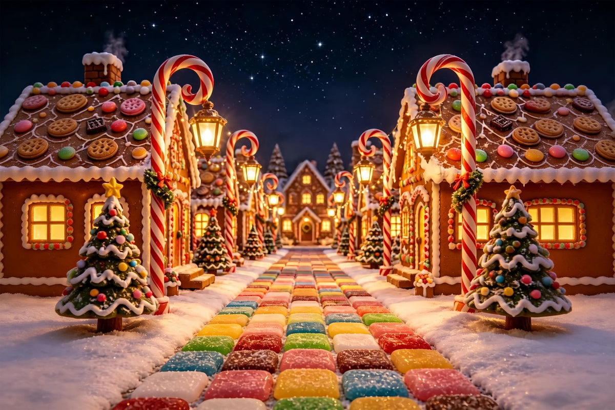 Décor De Noël Candyland Village De Bonbons Au Pain D'Épice Décor Photographique De Noël ZTT69-17