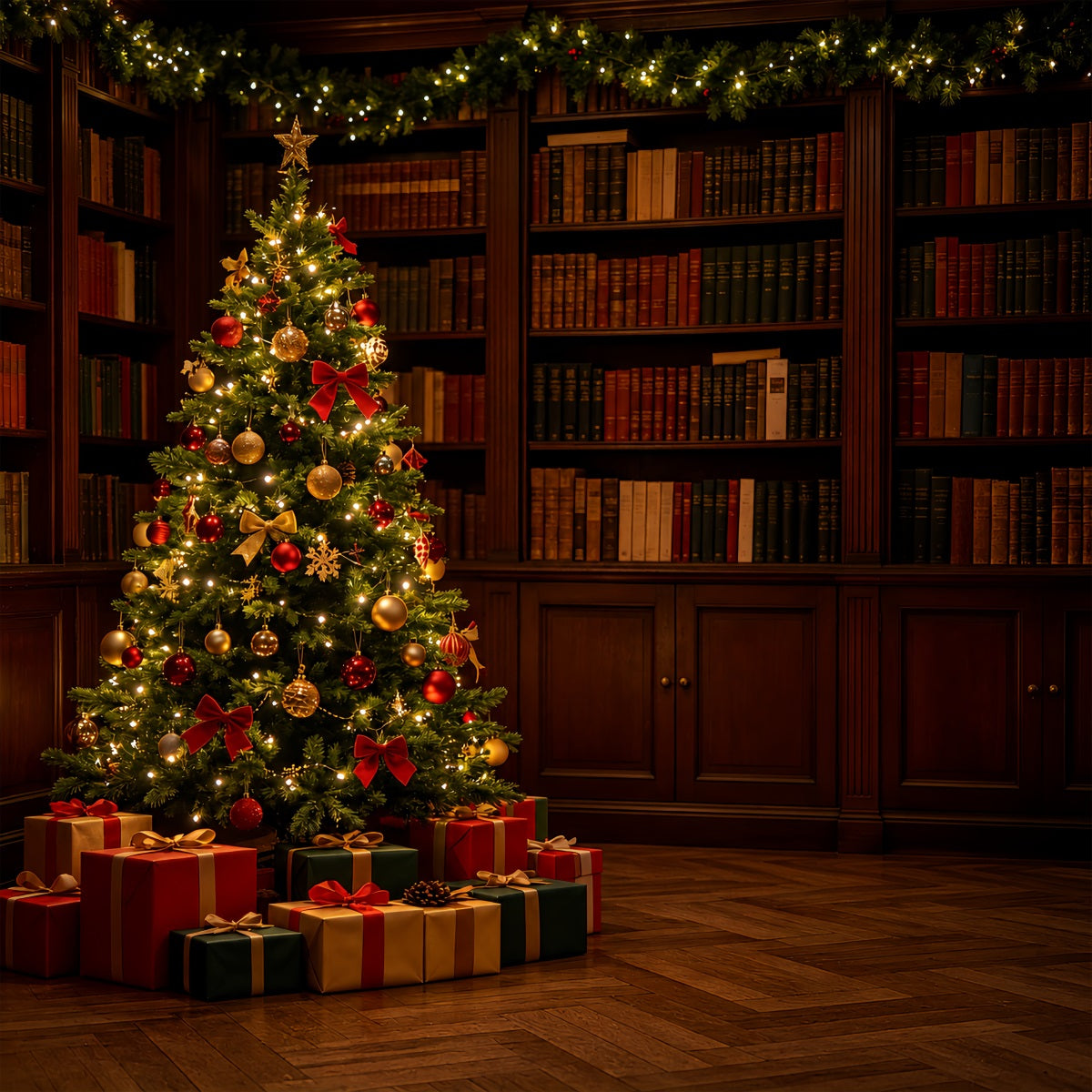 Décor De Noël Intérieur Coin Sombre De L'Arbre De La Bibliothèque Décors De Noël Professionnels ZTT69-18