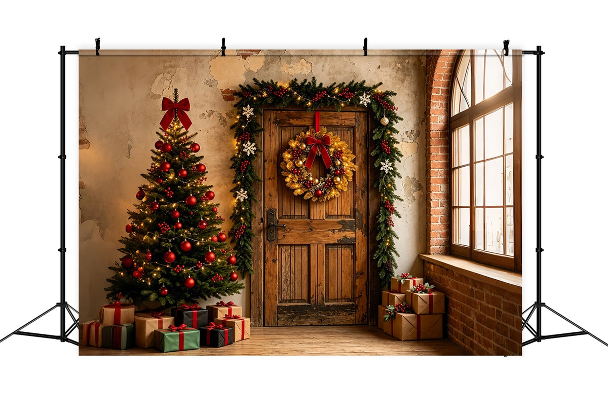 Décor De Noël Couronne De Porte Rustique Fond Mural De Noël ZTT69-2