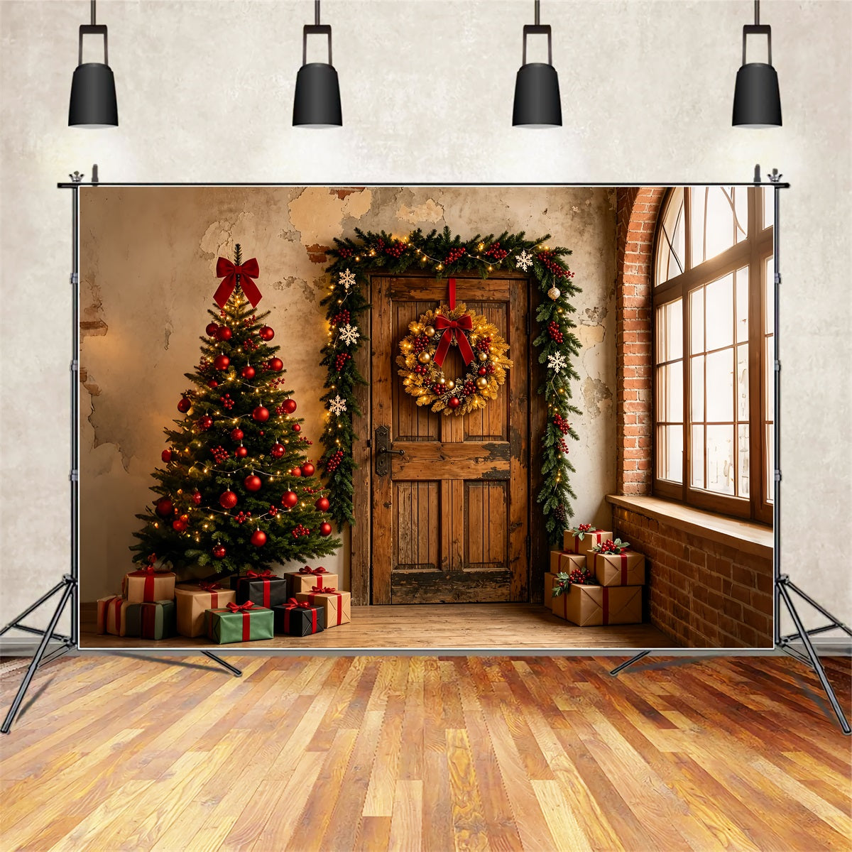 Décor De Noël Couronne De Porte Rustique Fond Mural De Noël ZTT69-2