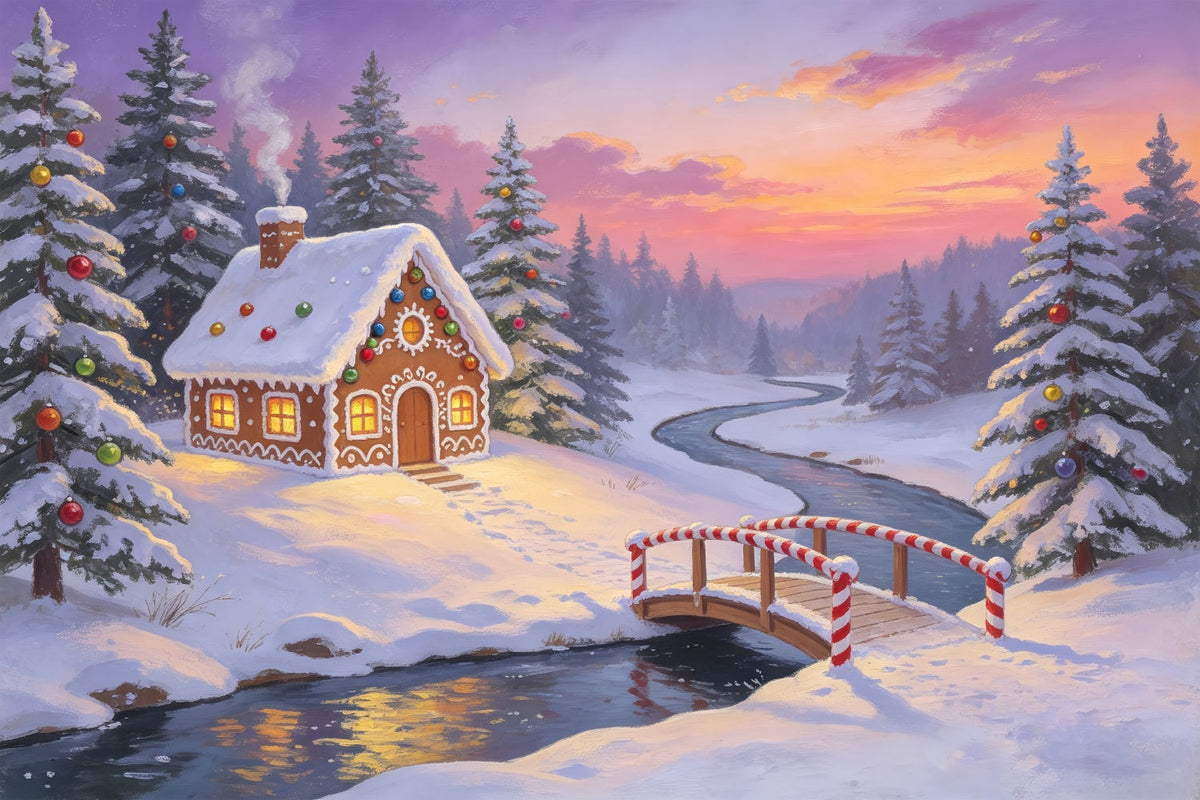 Forêt De Noël En Toile De Fond Rivière Du Pont En Pain D'Épice Grandes Toiles De Fond De Noël ZTT69-21