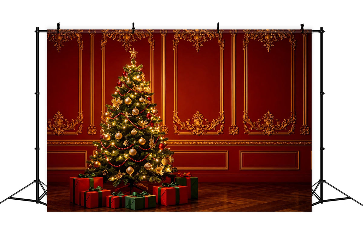 Fond Rouge De Noël Arbre Mural Rétro Palace Décor Mural De Noël ZTT69-22