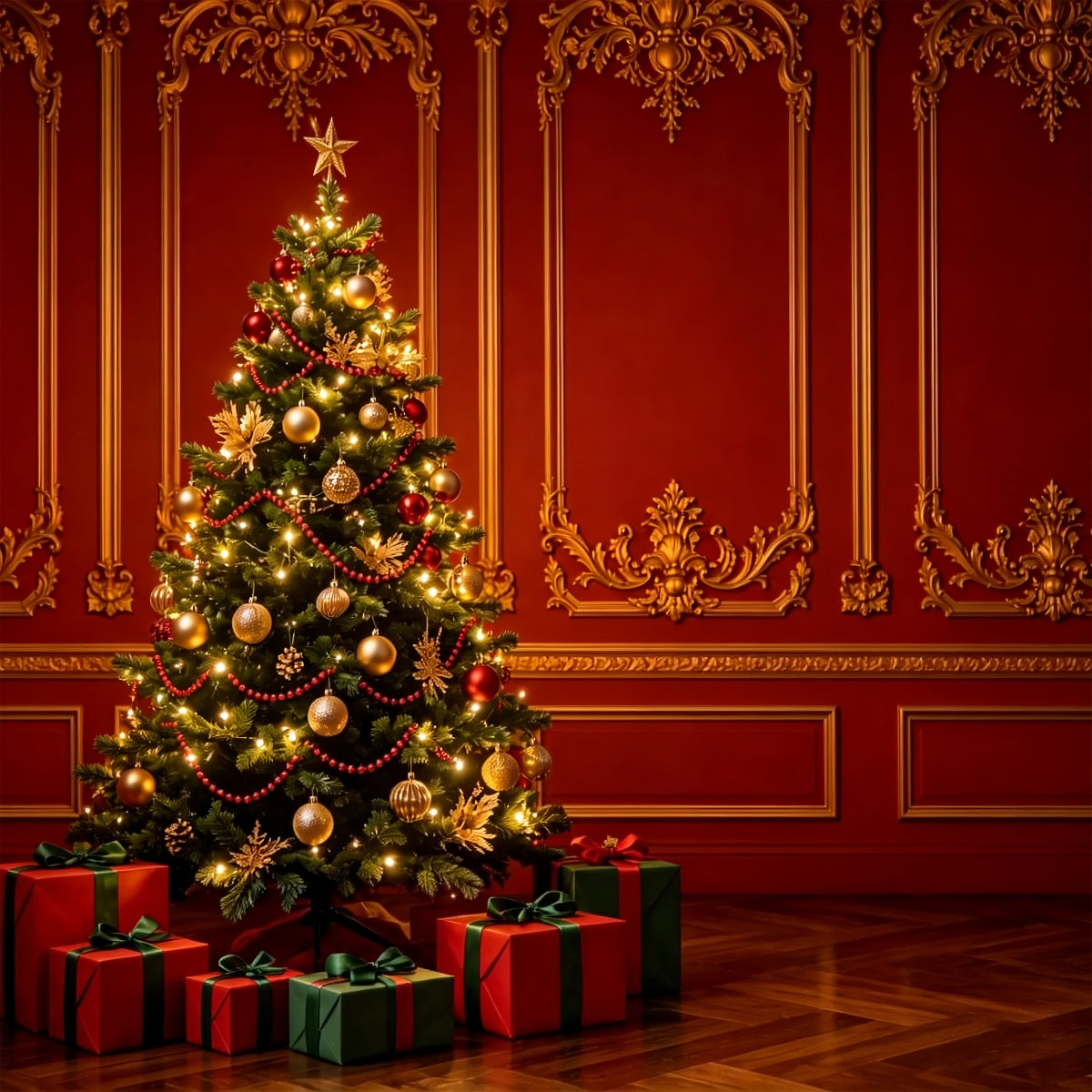 Fond Rouge De Noël Arbre Mural Rétro Palace Décor Mural De Noël ZTT69-22