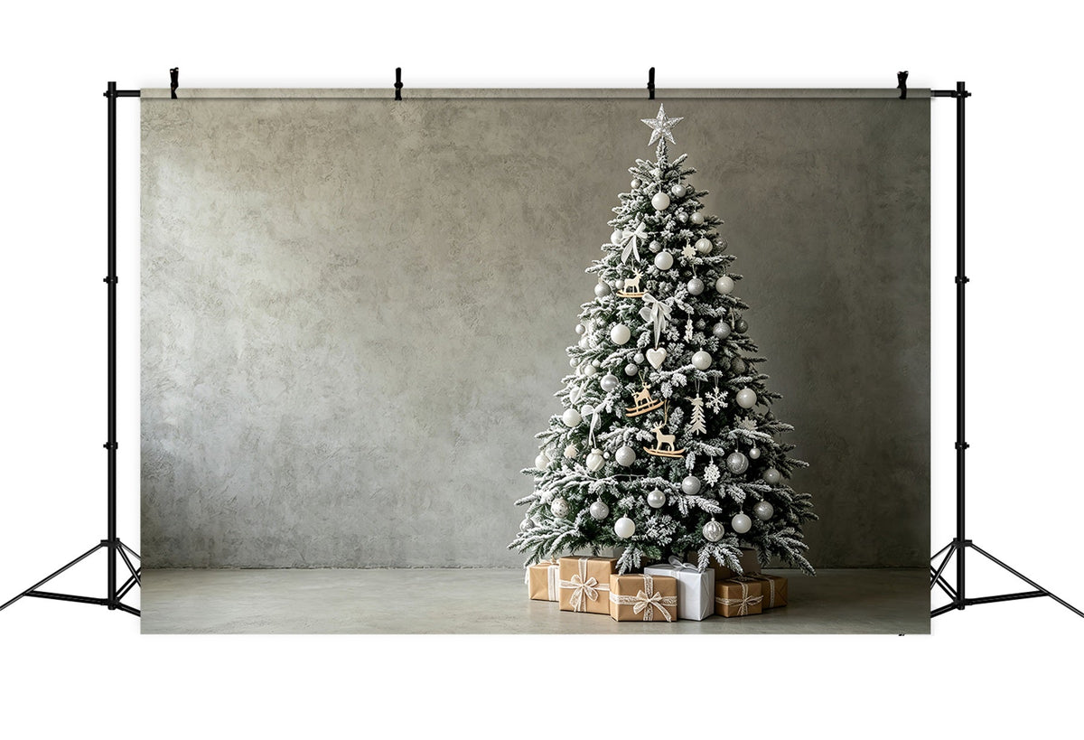 Fond De Noël Simple Coin De Sapin Givré Blanc Décors Photographiques De Noël ZTT69-23