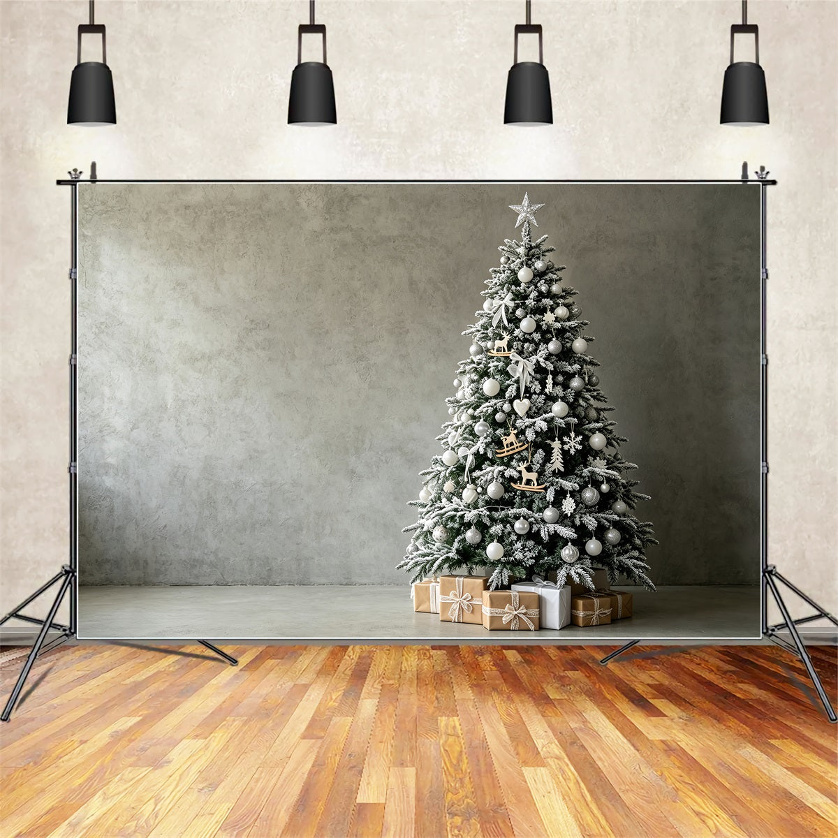 Fond De Noël Simple Coin De Sapin Givré Blanc Décors Photographiques De Noël ZTT69-23