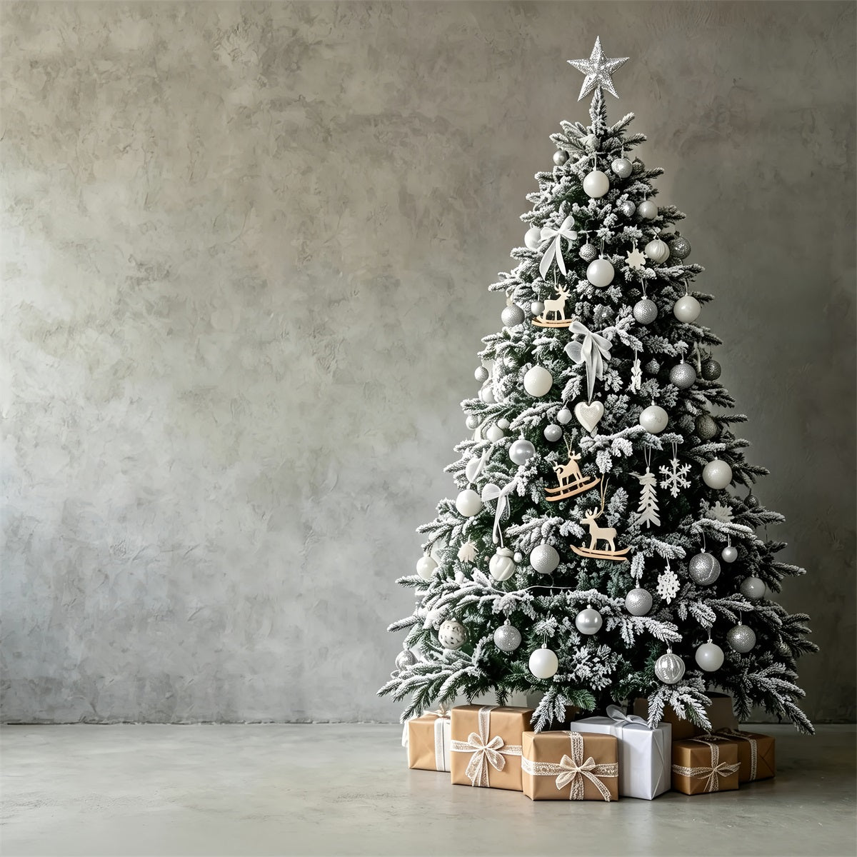 Fond De Noël Simple Coin De Sapin Givré Blanc Décors Photographiques De Noël ZTT69-23