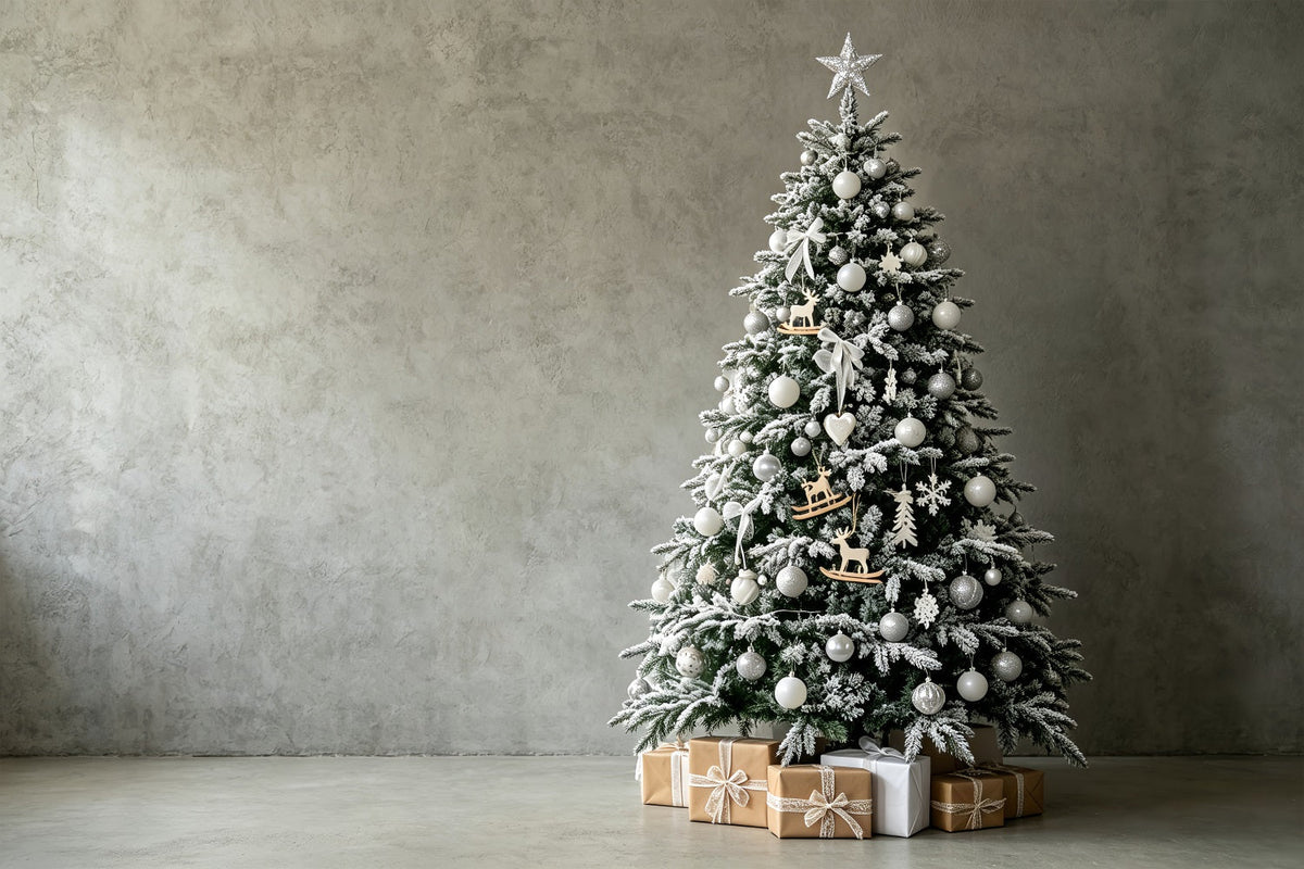 Fond De Noël Simple Coin De Sapin Givré Blanc Décors Photographiques De Noël ZTT69-23