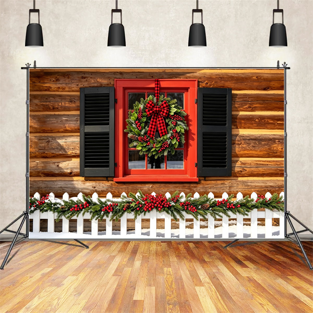 Décor De Noël Champêtre Couronne Rustique Pour Fenêtre De Cabane Décors Muraux De Noël ZTT69-29