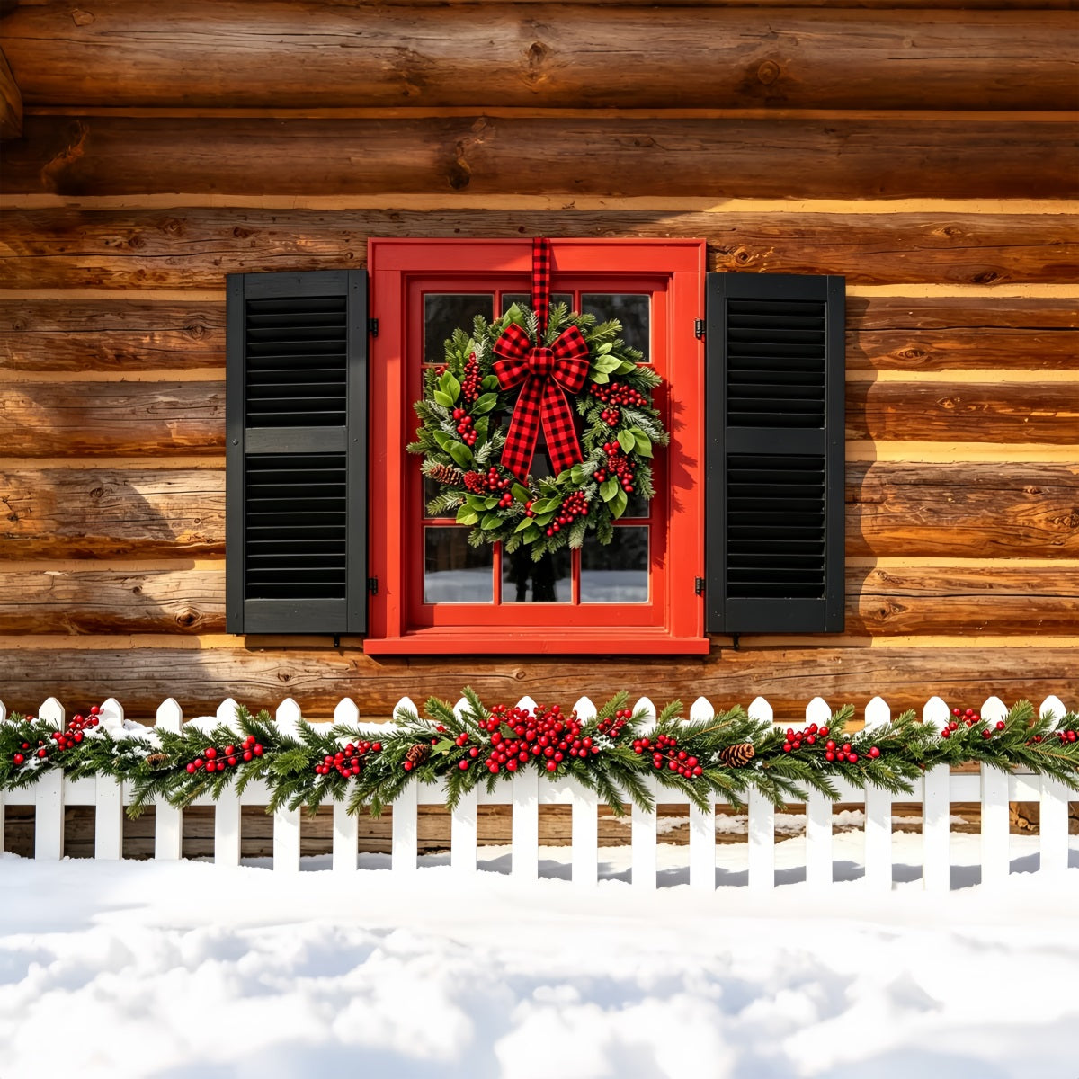 Décor De Noël Champêtre Couronne Rustique Pour Fenêtre De Cabane Décors Muraux De Noël ZTT69-29