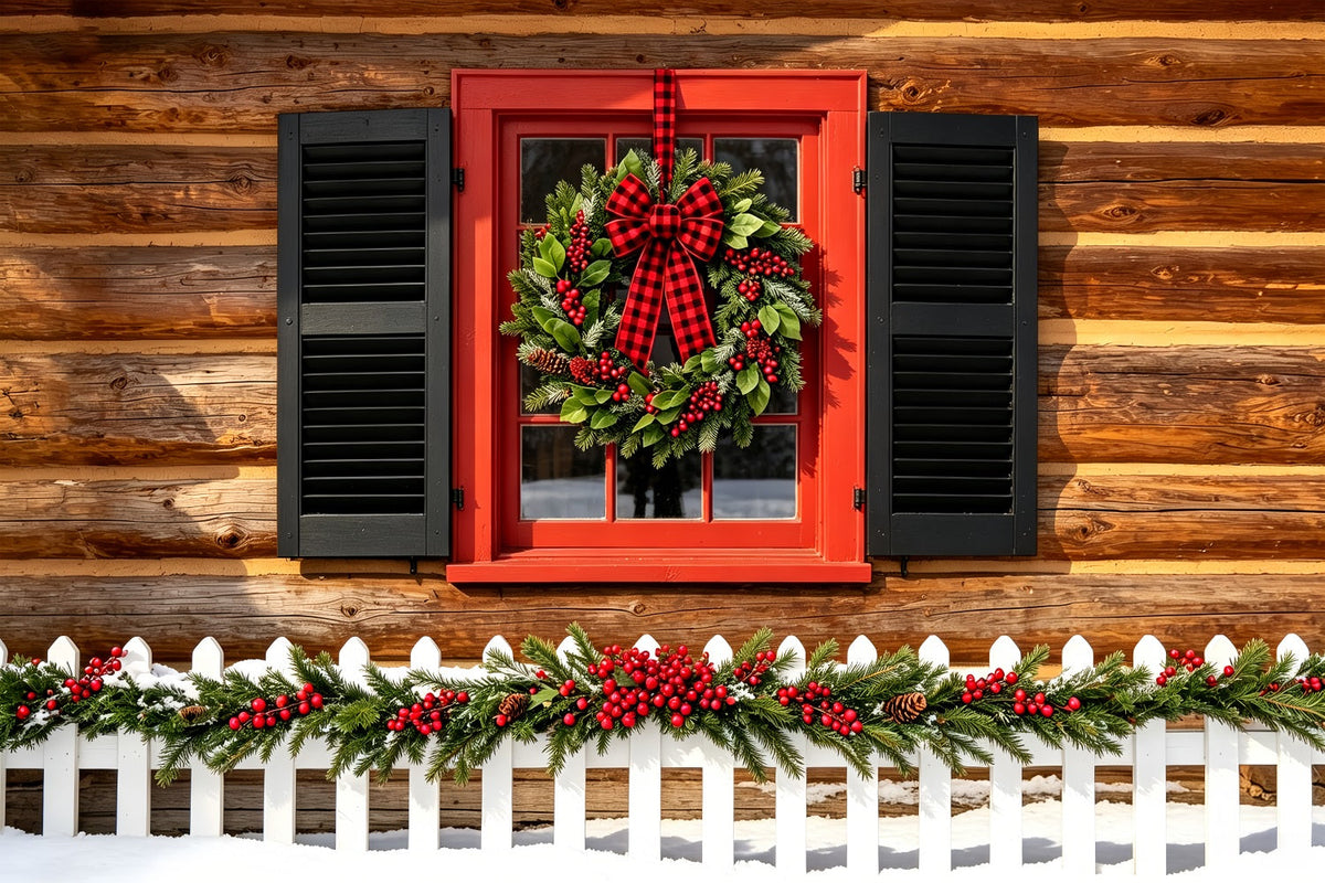 Décor De Noël Champêtre Couronne Rustique Pour Fenêtre De Cabane Décors Muraux De Noël ZTT69-29