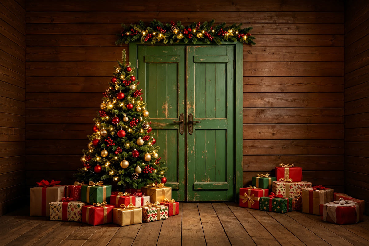 Décor Mural De Noël Décoration De Porte Verte Vintage Fond En Mousseline De Noël ZTT69-3