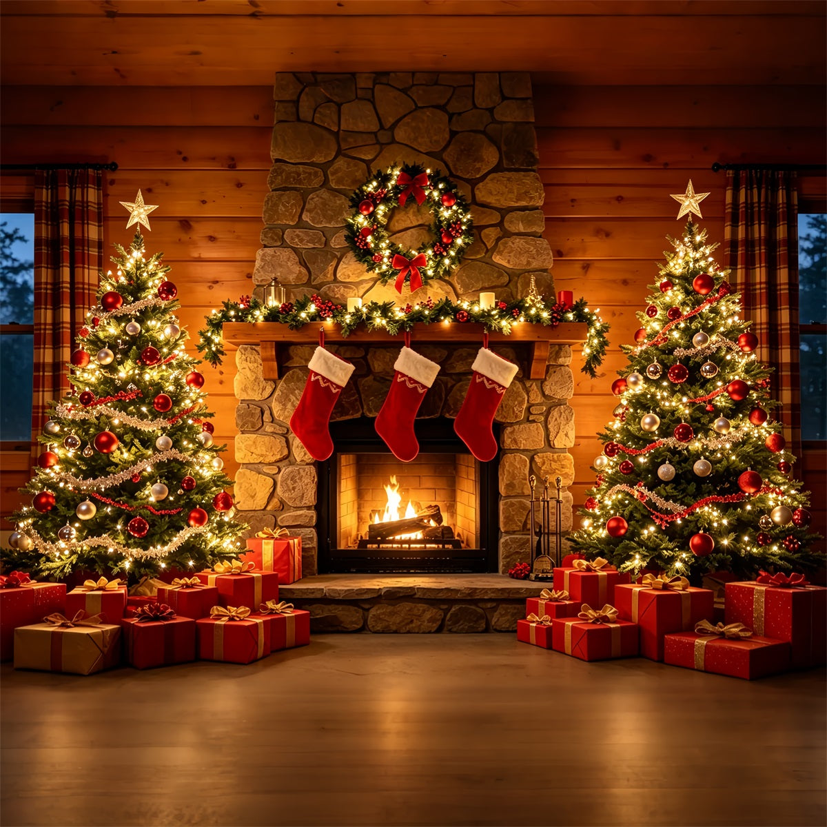 Fond De Cheminée De Noël Présentoir À Cadeaux Avec Cheminée En Pierre Décor De Studio De Noël ZTT69-30