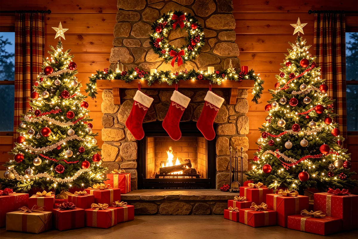 Fond De Cheminée De Noël Présentoir À Cadeaux Avec Cheminée En Pierre Décor De Studio De Noël ZTT69-30