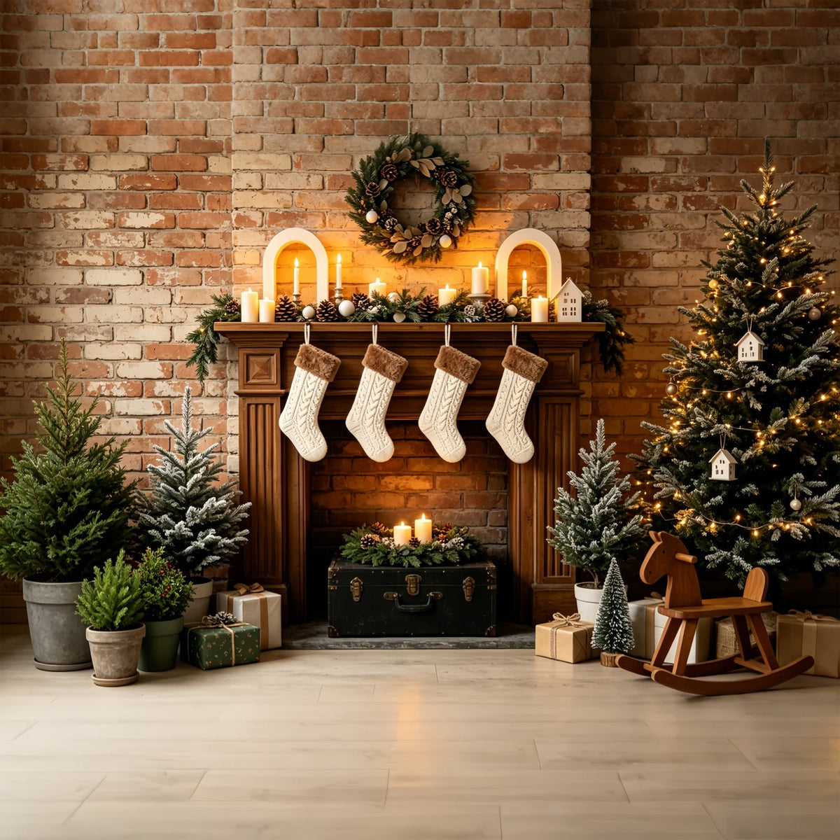 Décor De Noël Rustique Décoration De Bas De Cheminée En Briques Décor De Noël Intérieur ZTT69-32