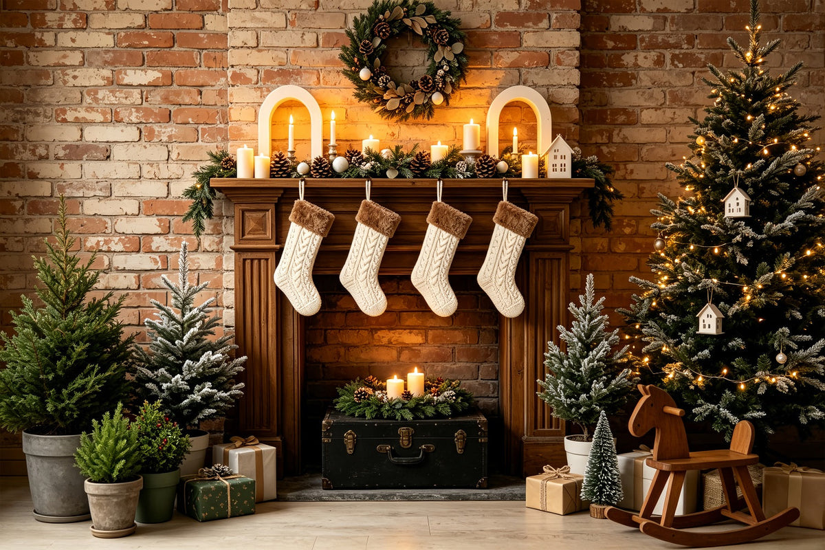 Décor De Noël Rustique Décoration De Bas De Cheminée En Briques Décor De Noël Intérieur ZTT69-32