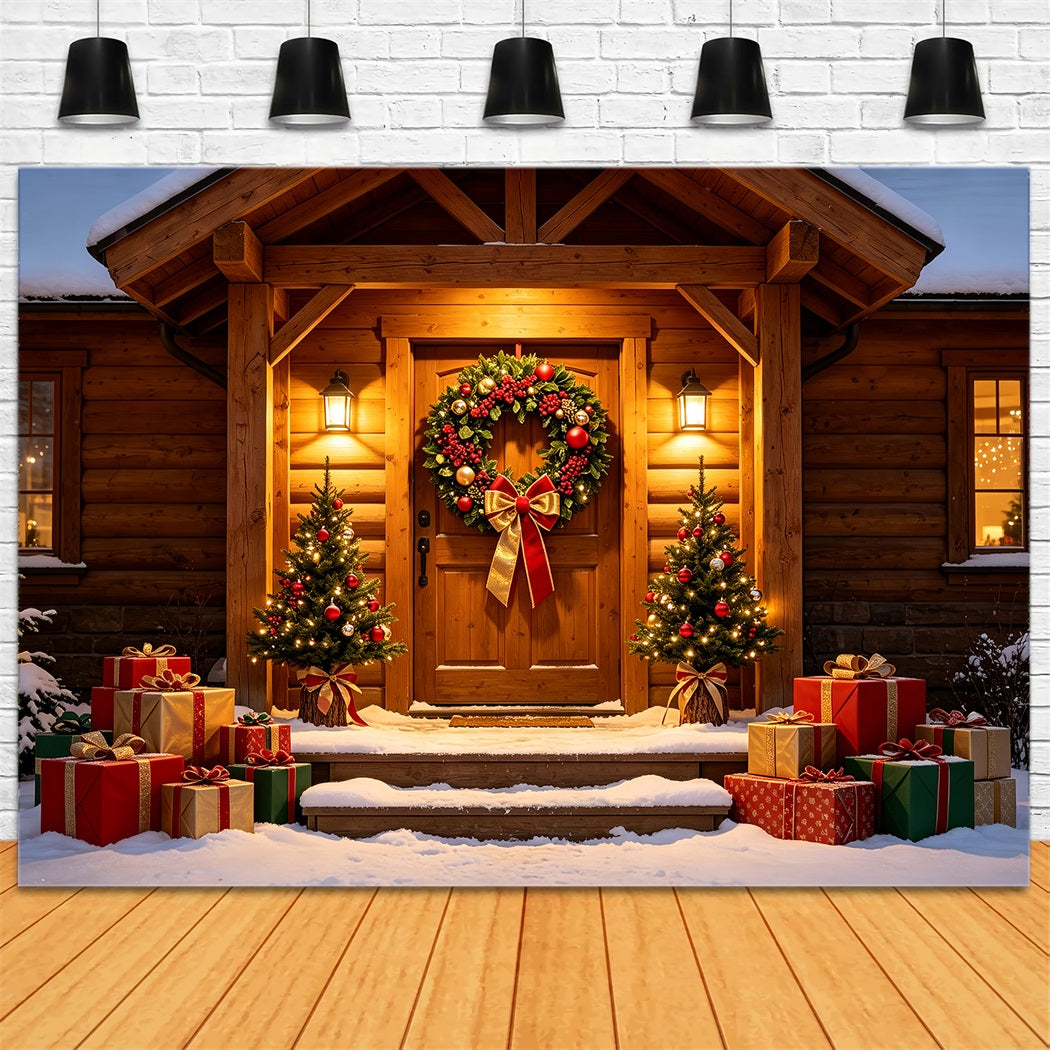 Décor De Noël Champêtre Couronne De Porte De Cabane En Forêt Décors De Studio Pour Noël ZTT69-33