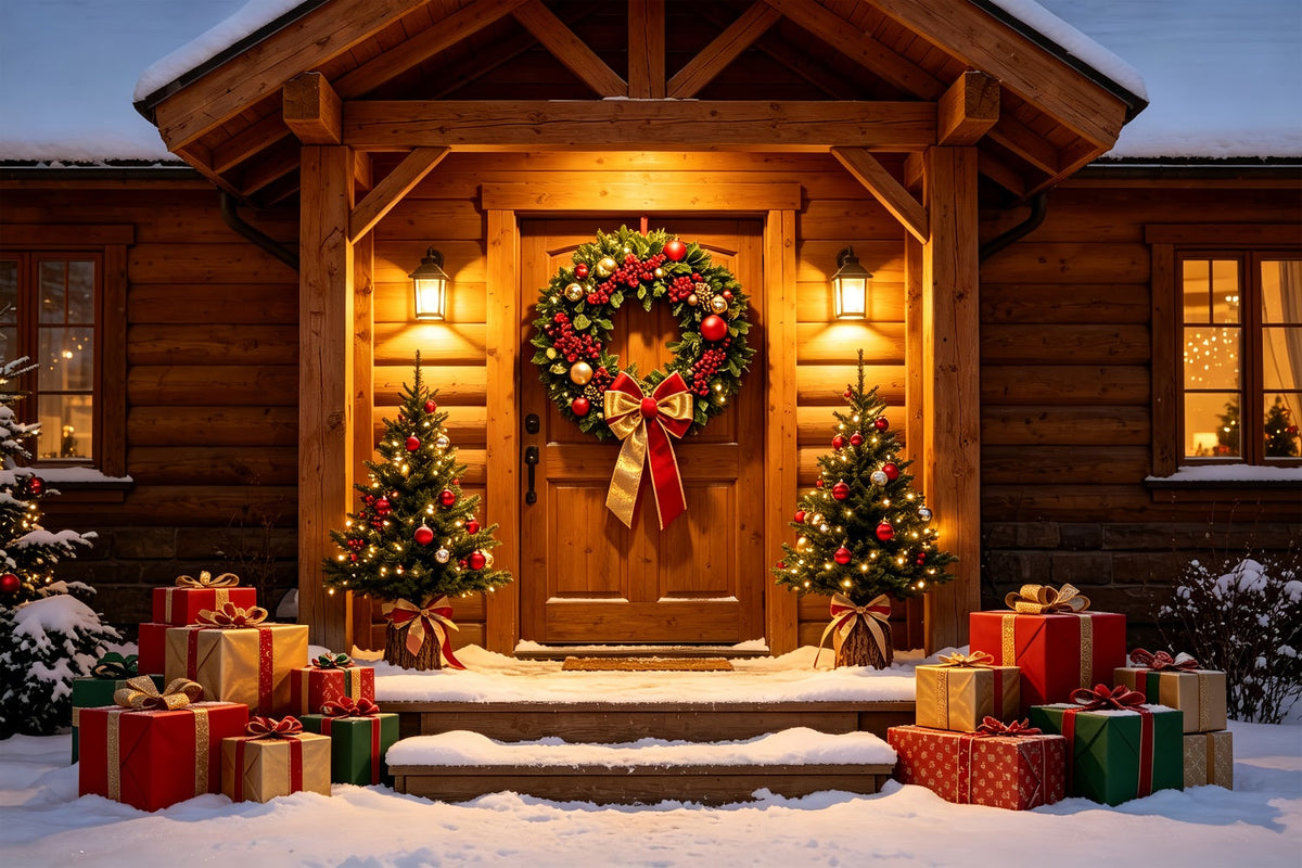 Décor De Noël Champêtre Couronne De Porte De Cabane En Forêt Décors De Studio Pour Noël ZTT69-33