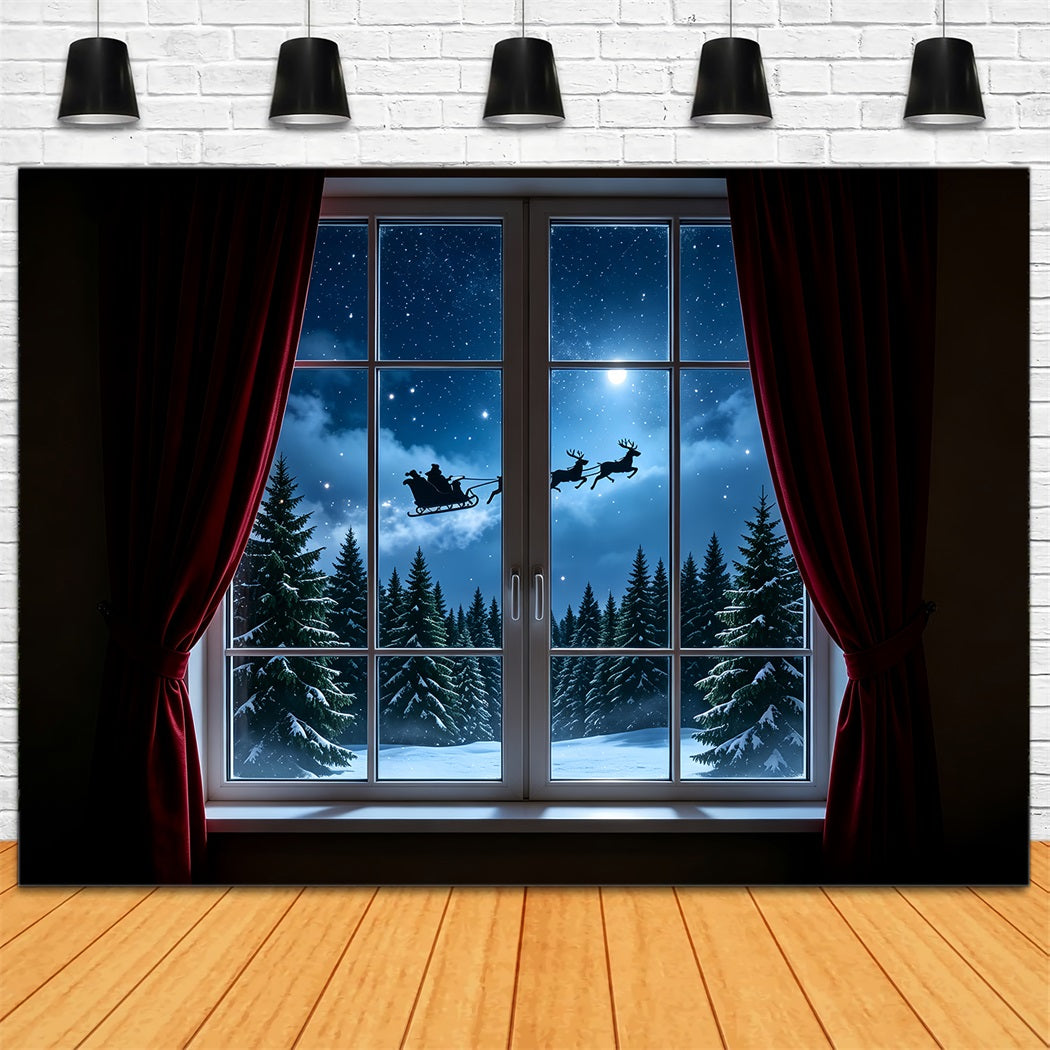 Décor De La Nuit De Noël Fenêtre Au Clair De Lune Avec Des Rennes Fond Photo De Noël ZTT69-34