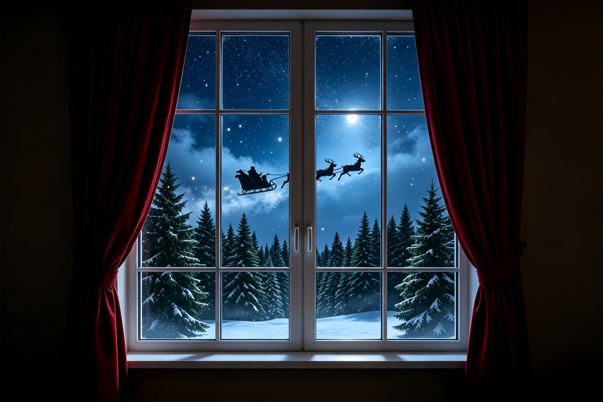 Décor De La Nuit De Noël Fenêtre Au Clair De Lune Avec Des Rennes Fond Photo De Noël ZTT69-34