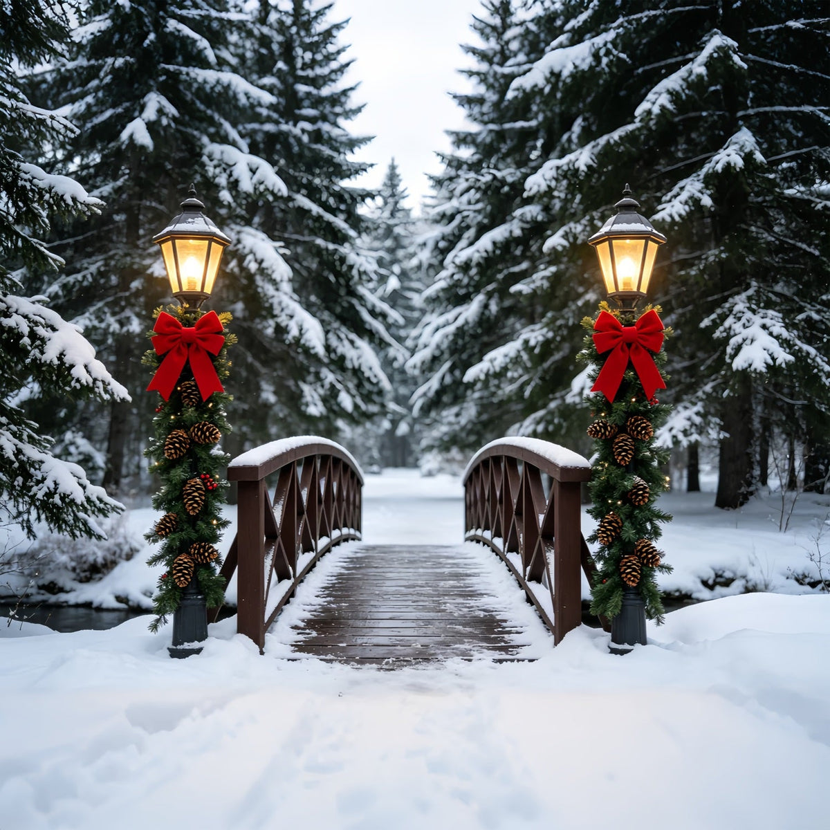 Décor De Noël D'Hiver Chemin Des Lanternes Du Pont Enneigé Décors De Studio De Noël ZTT69-36