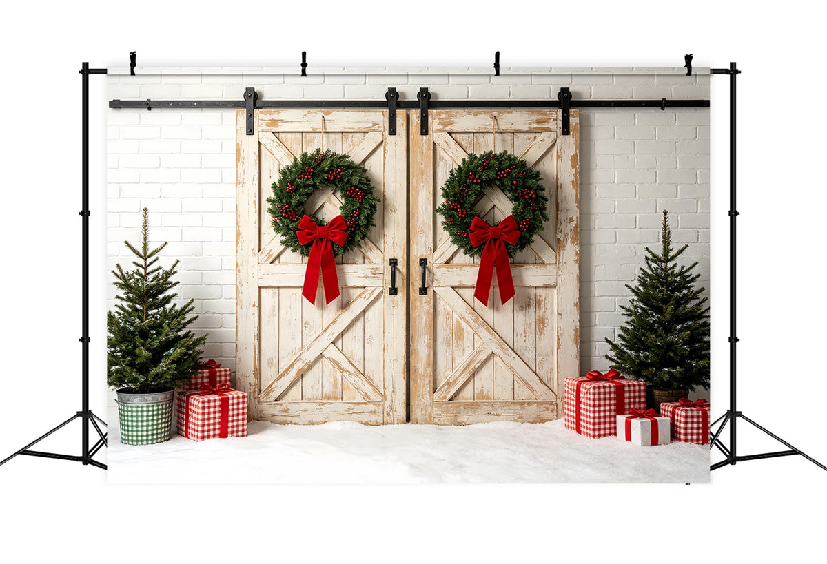 Décor Mural De Noël Couronne De Porte De Grange Blanche Décor De Noël Pour Studio ZTT69-37
